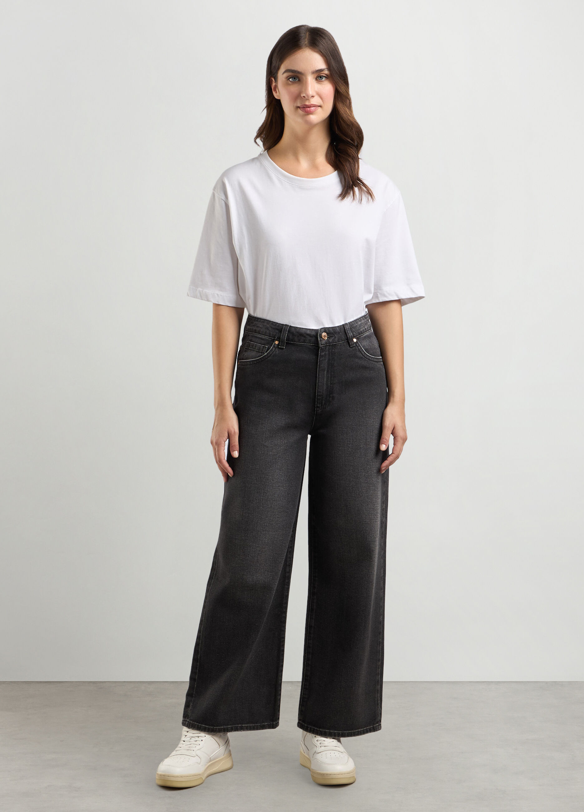 Pantaloni in denim di puro cotone wide leg donna