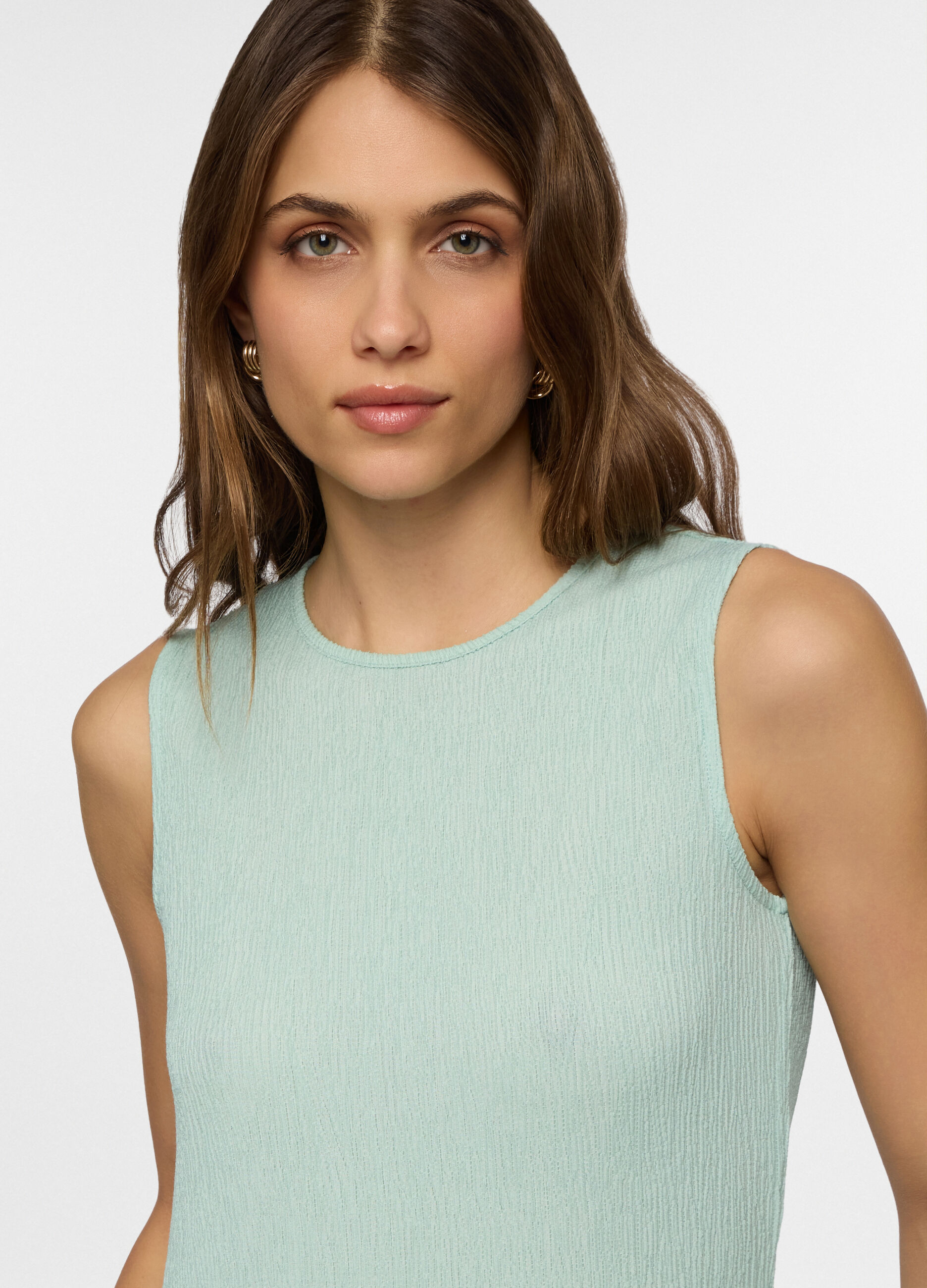 Canotta girocollo slim fit crinkle stretch donna_2