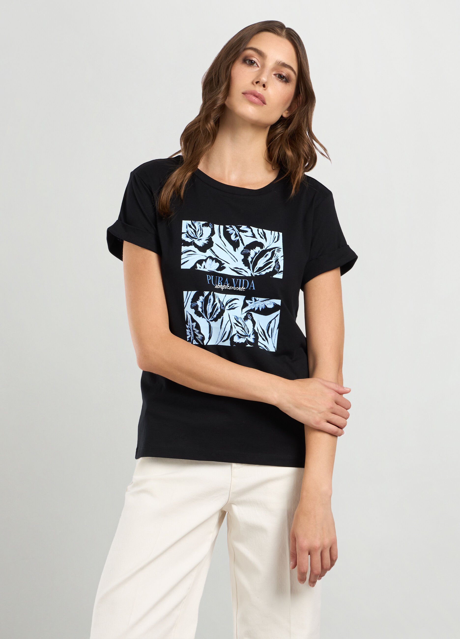 T-shirt in jersey di puro cotone donna_0