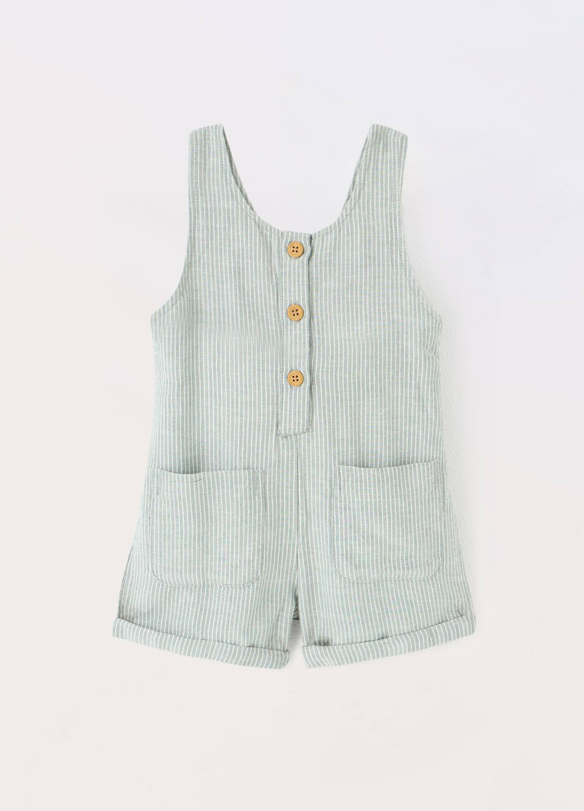 Salopette misto lino a righe neonato_0