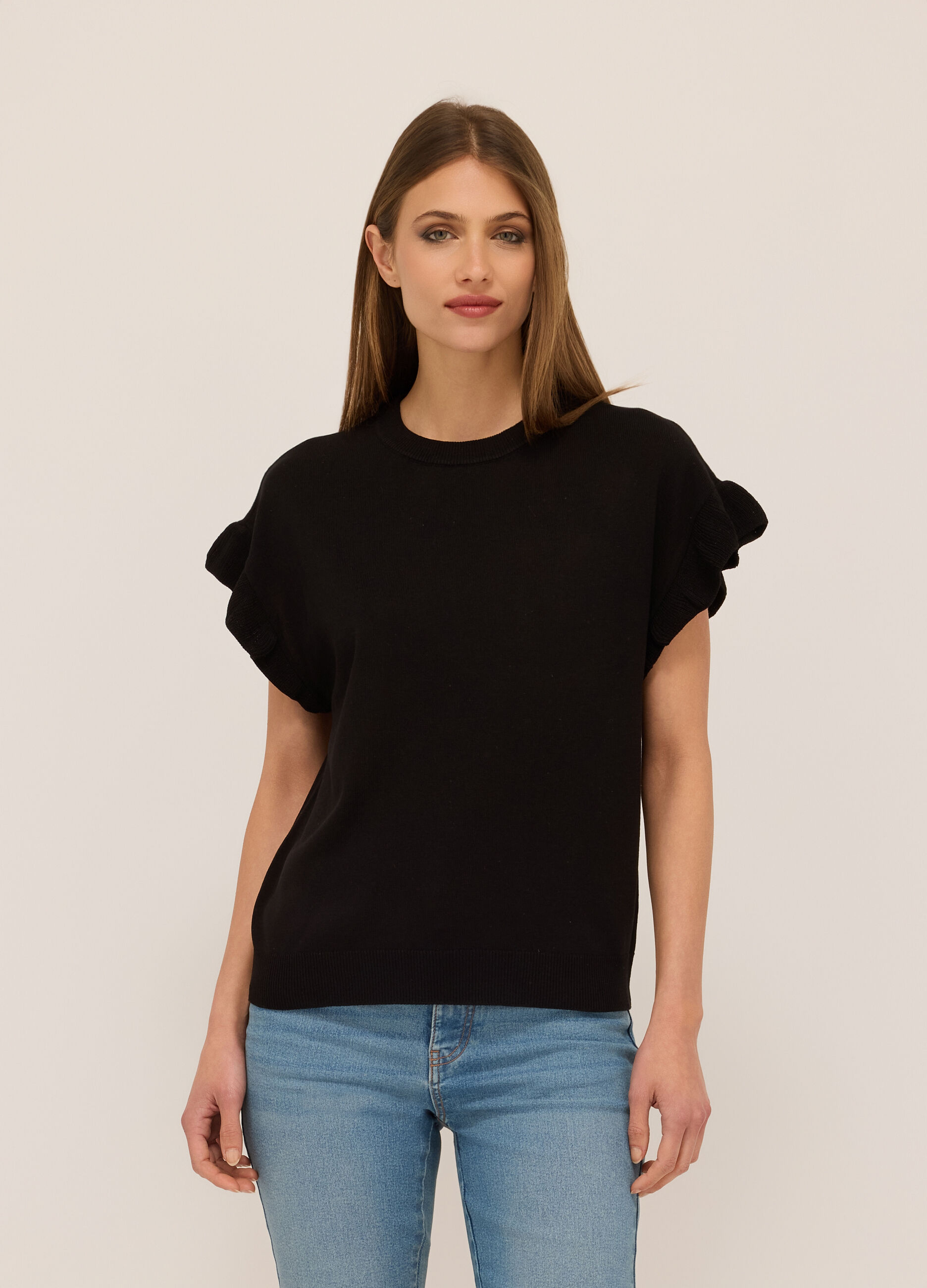 T-shirt tricot con rouches donna_0
