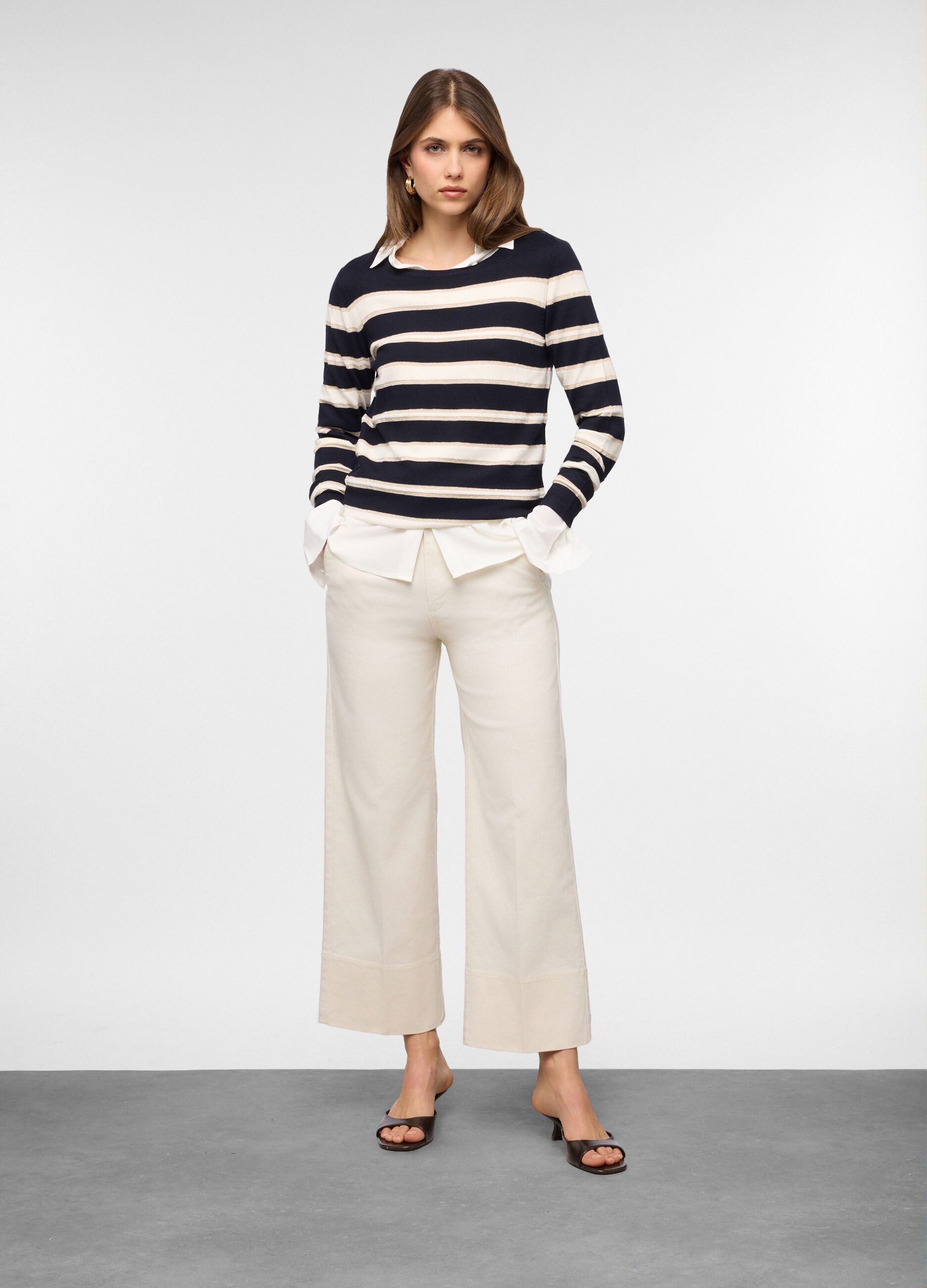 Pantaloni wide leg in denim stretch donna_0