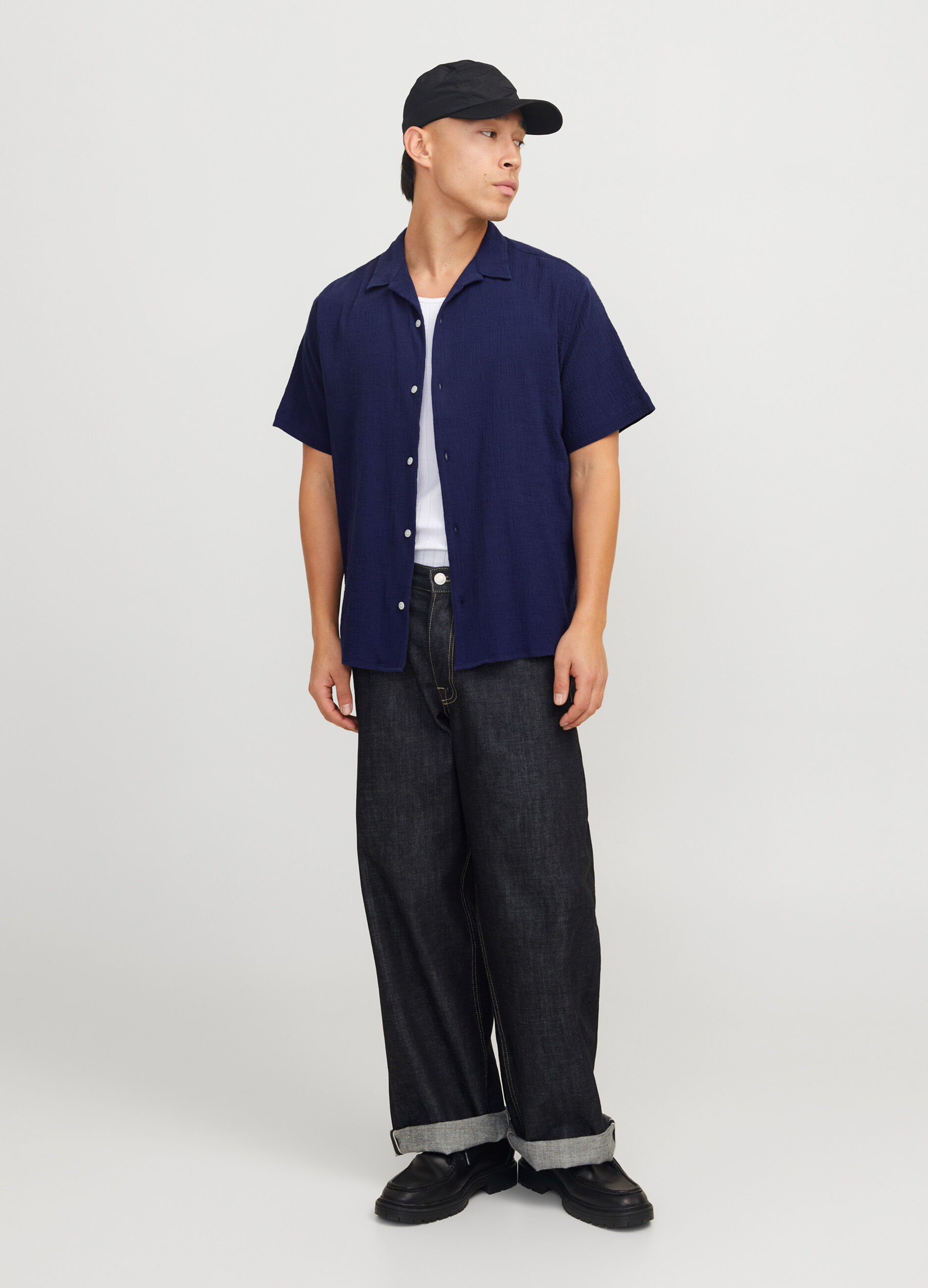 Camicia a maniche corte in garza uomo_0