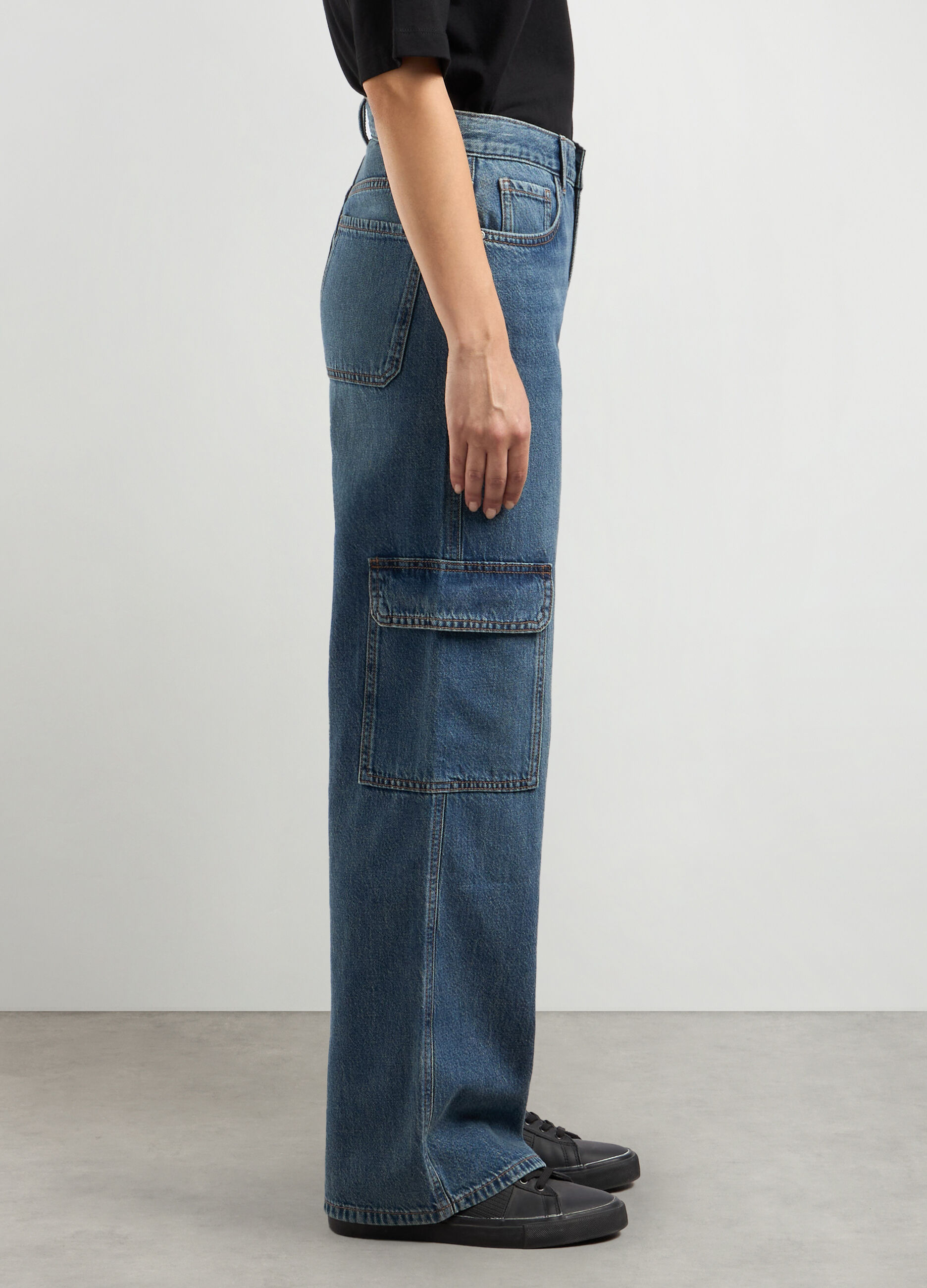 Pantaloni cargo in denim di puro cotone donna_2