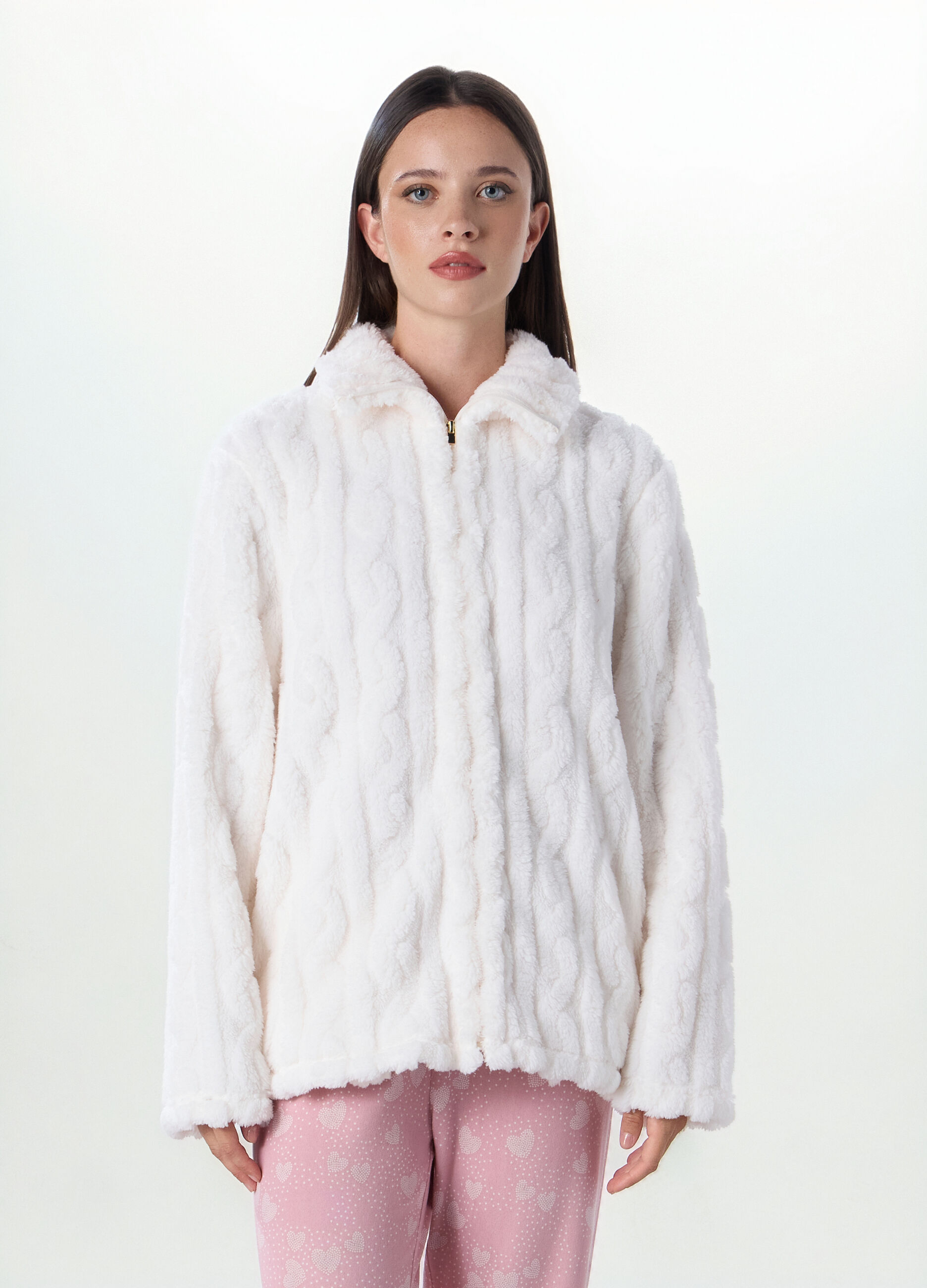 Top pigiama in fake fur a collo alto donna_0