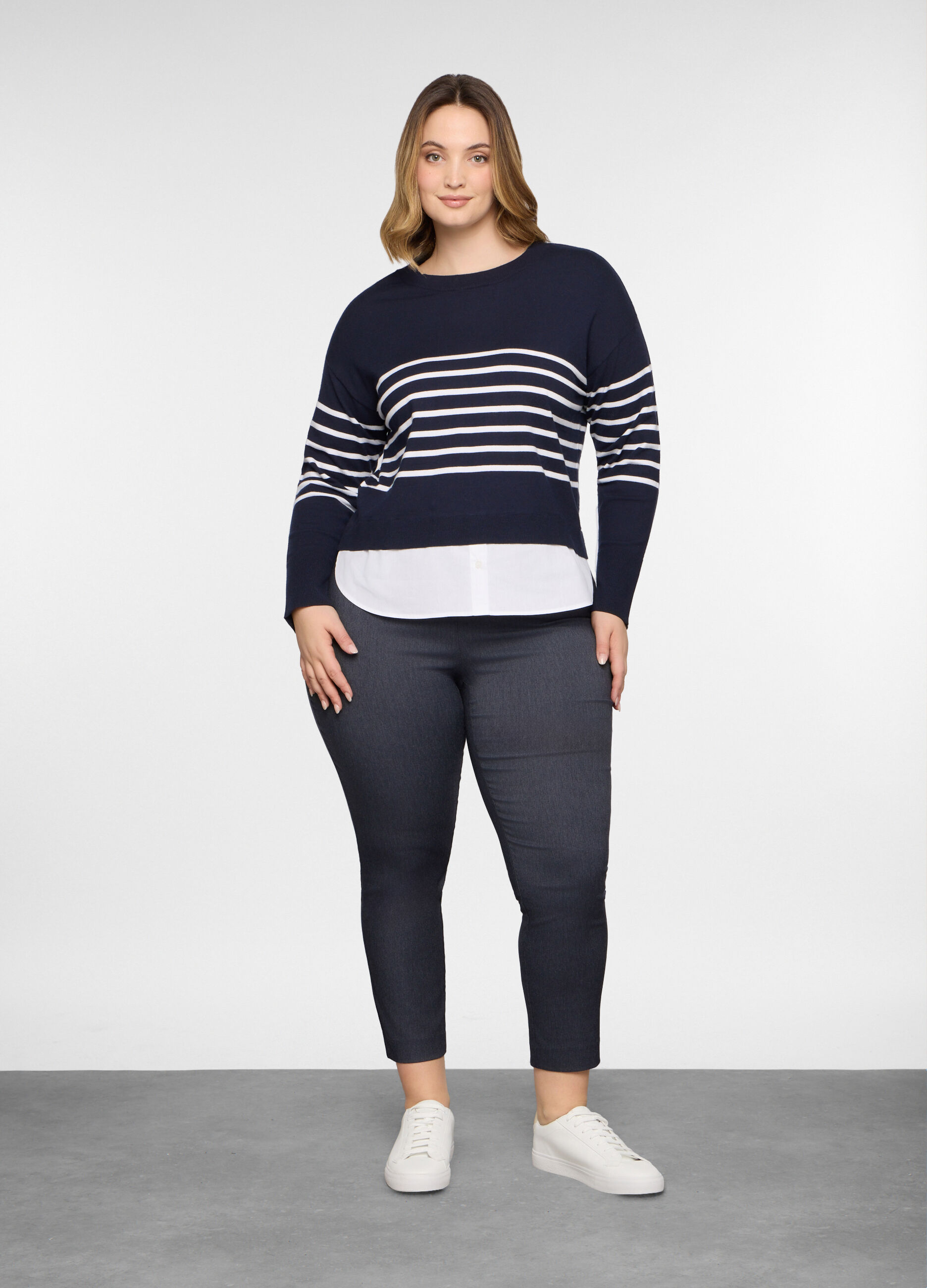 Pantaloni regular fit in poli viscosa stretch donna curvy_0