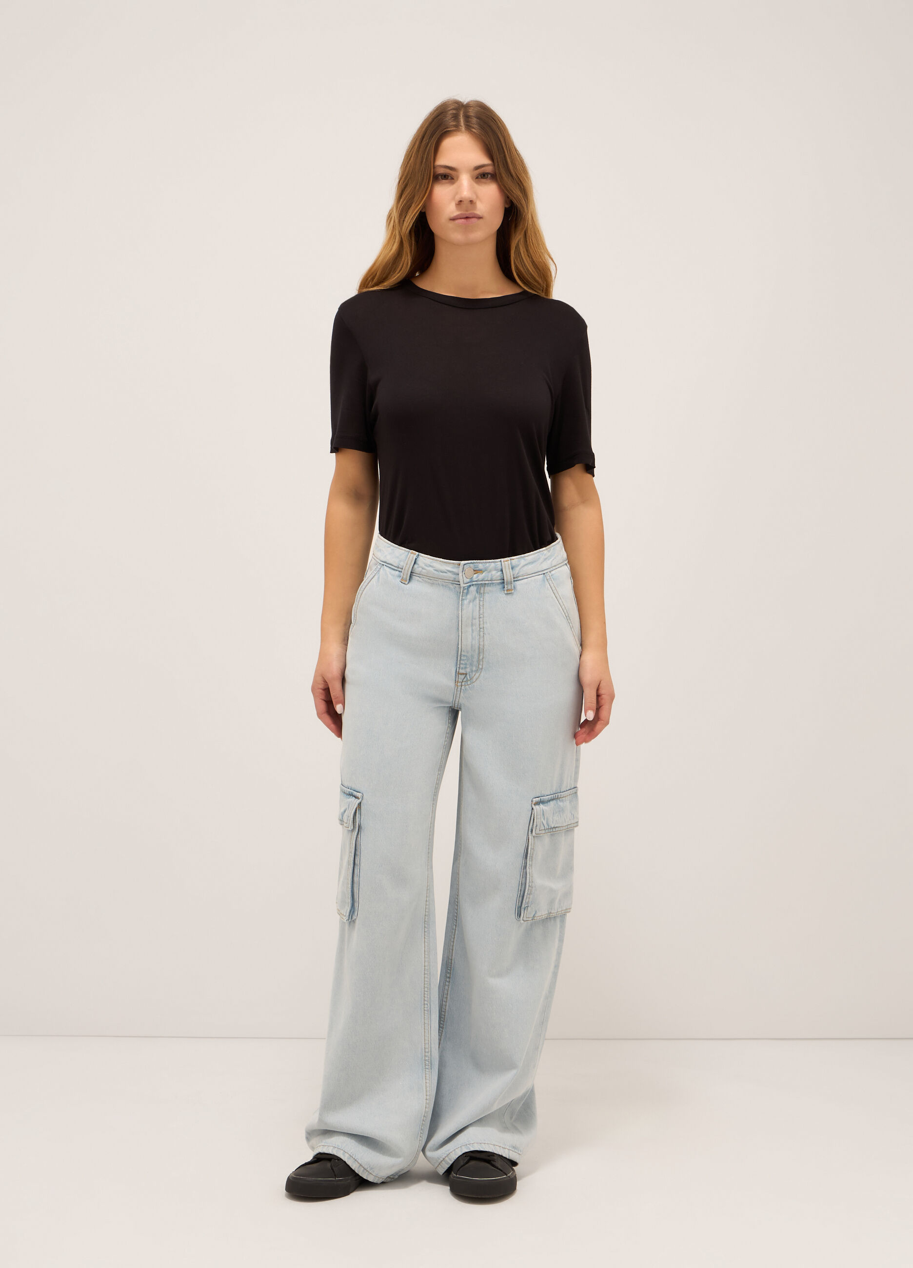 Pantaloni cardo in denim di misto cotone donna_0