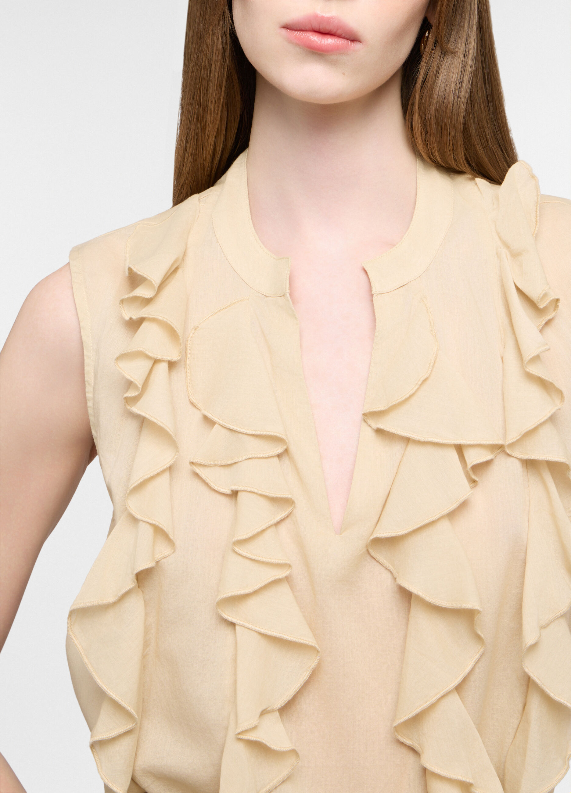 Blusa fit regular con scollo a V in puro cotone voile donna_2