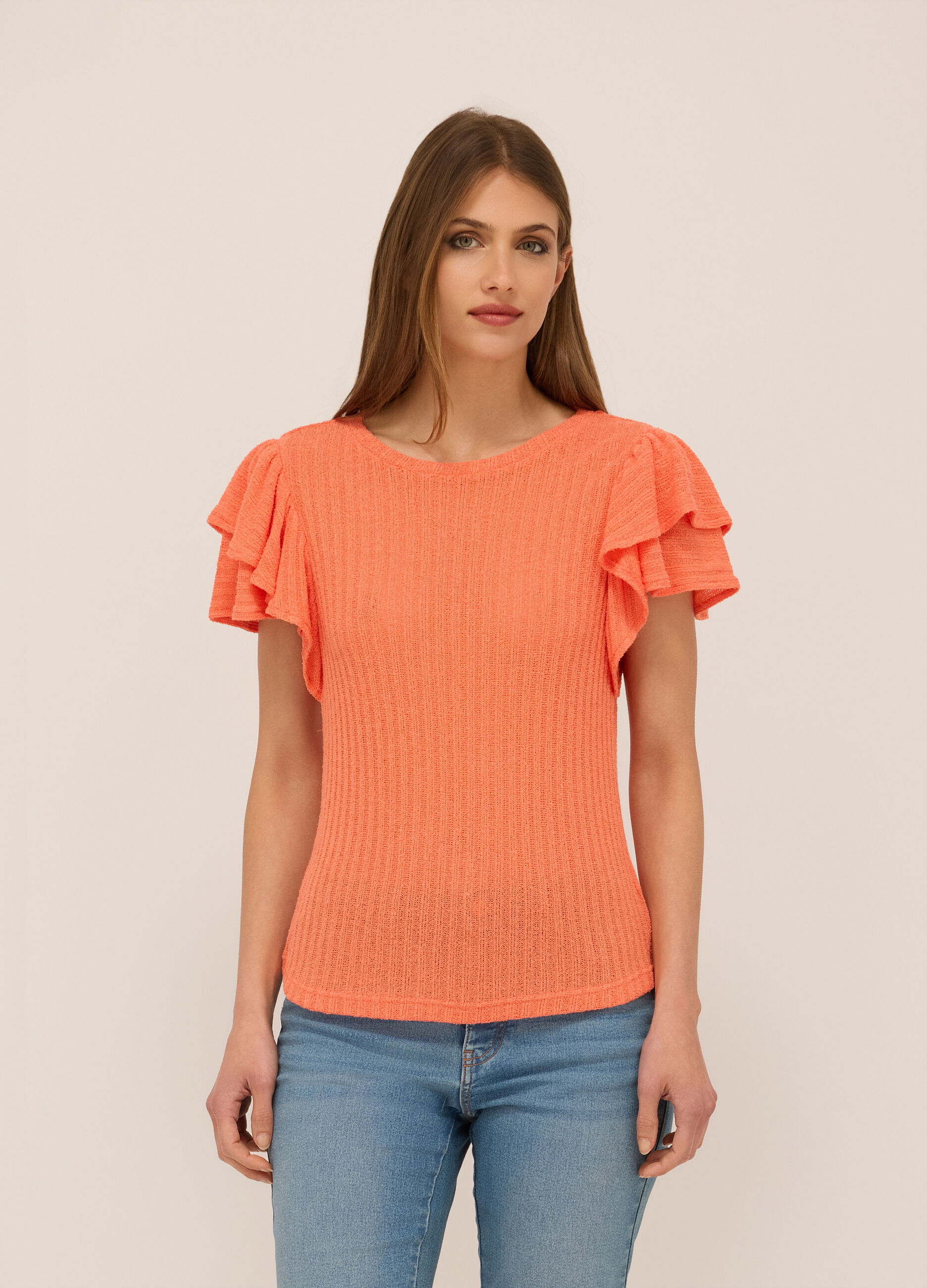 T-shirt in costina con rouches donna_0