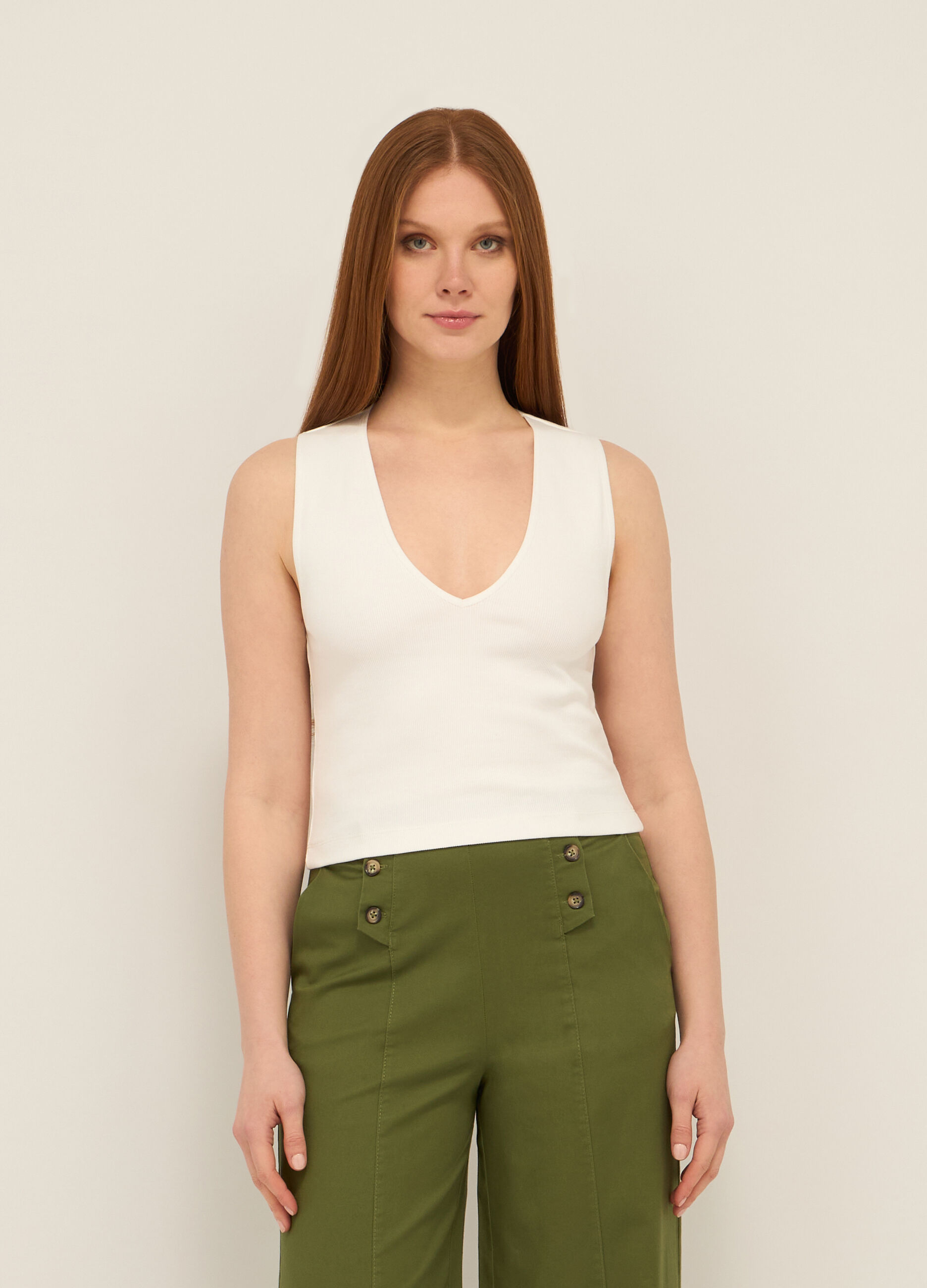 Top in costina di cotone stretch donna_0