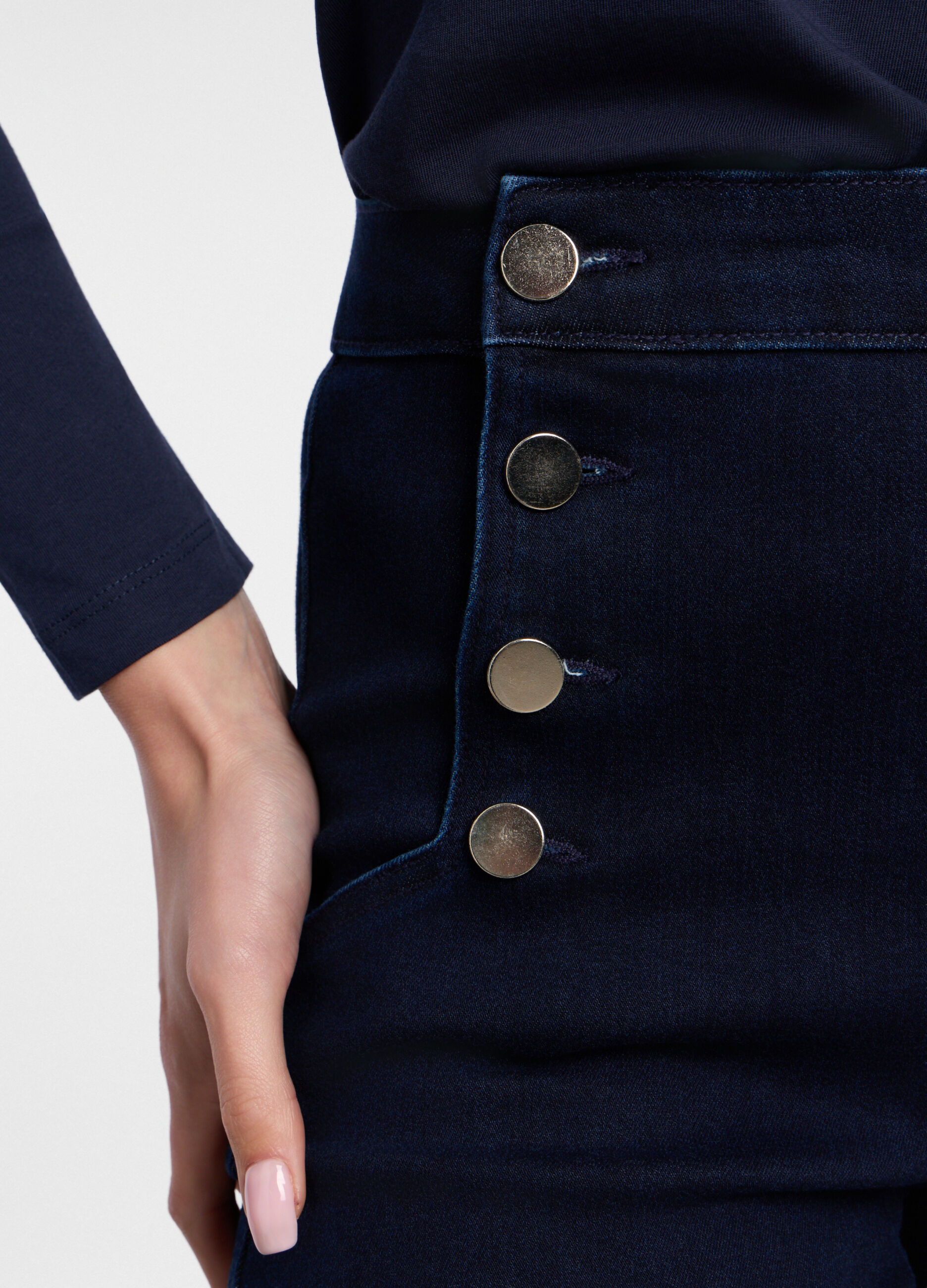 Pantaloni straight fit in denim stretch donna_2