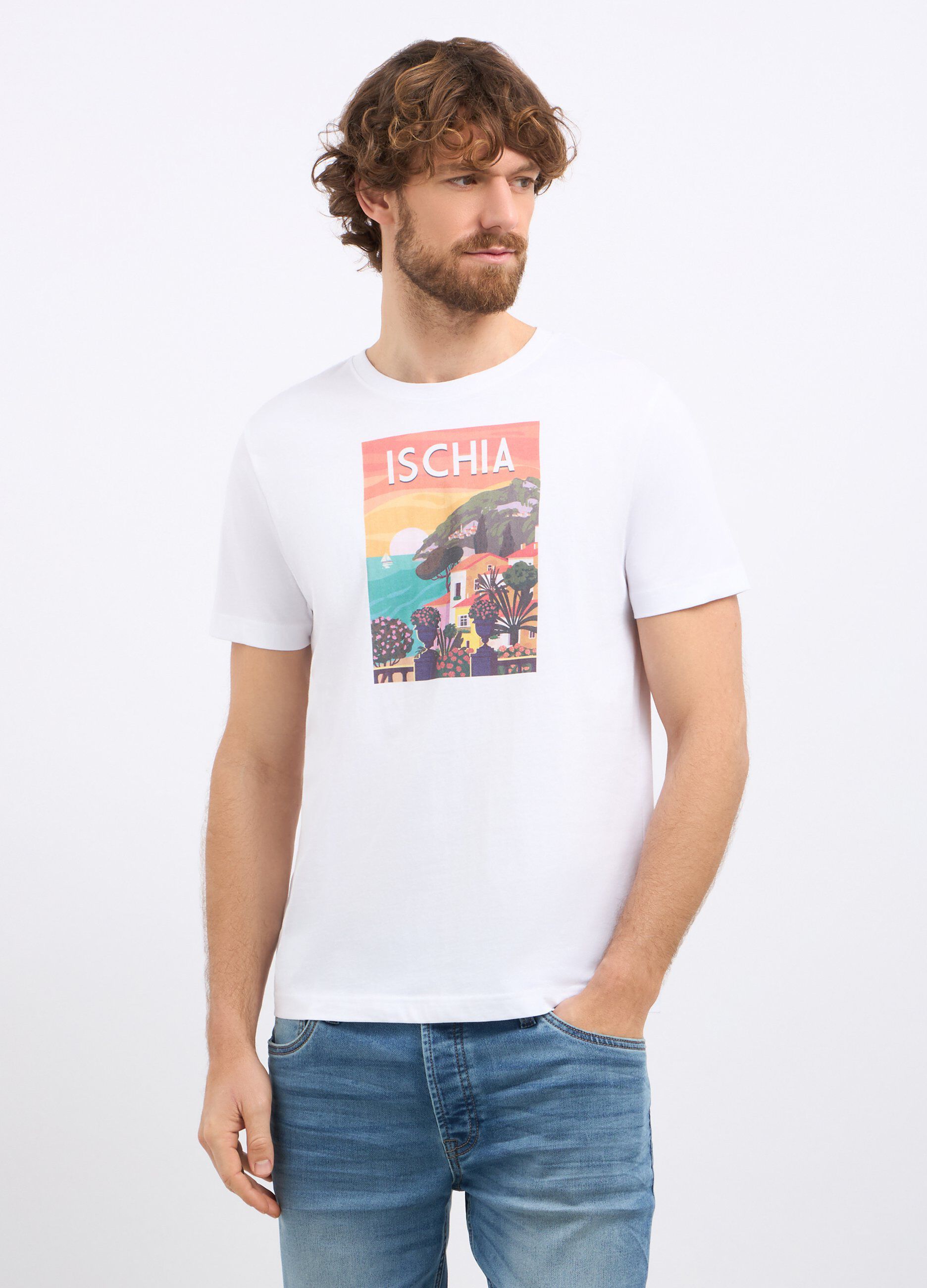 T-shirt girocollo in puro cotone con stampa uomo_0