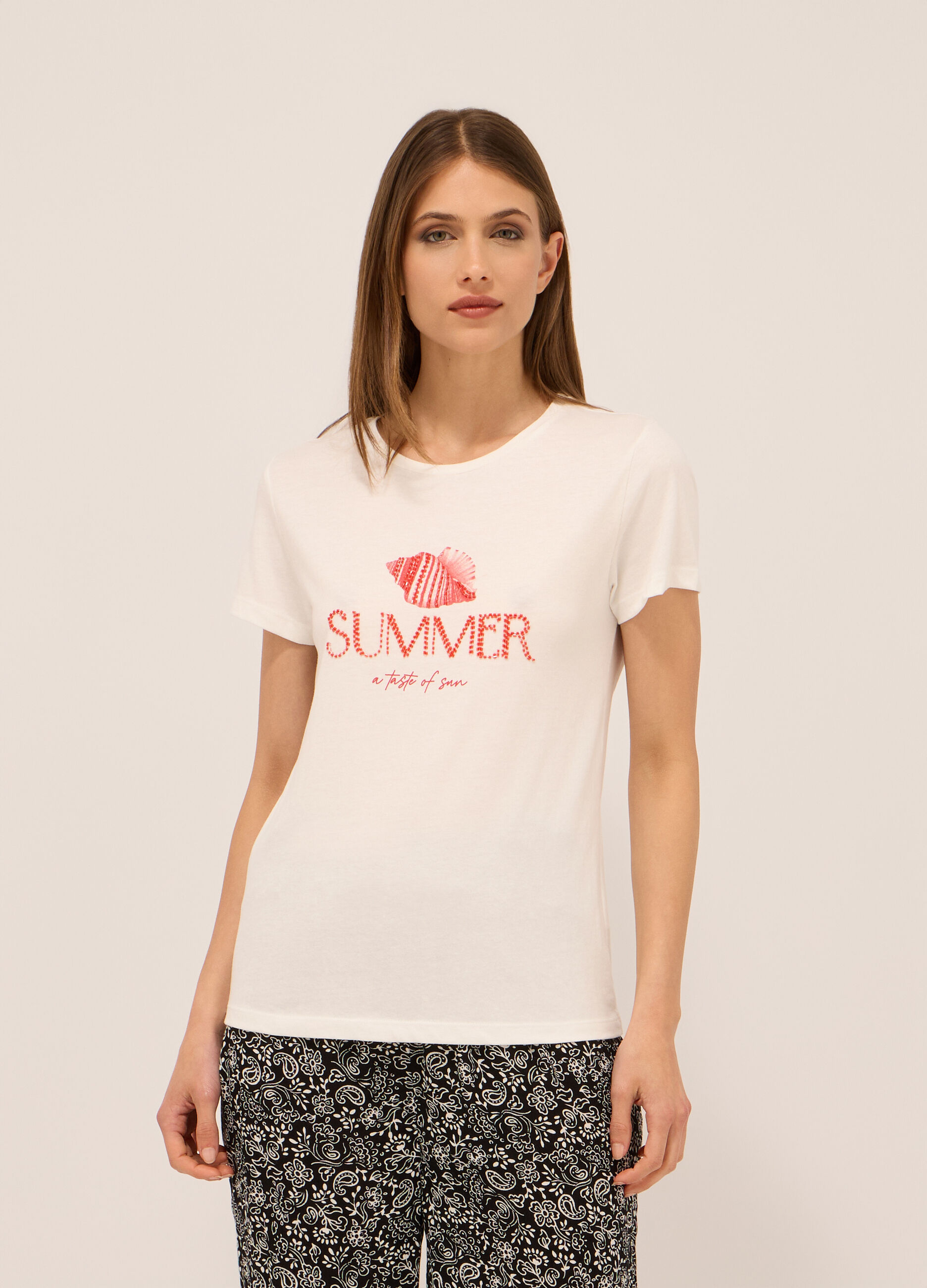 T-shirt in jersey di puro cotone donna_0