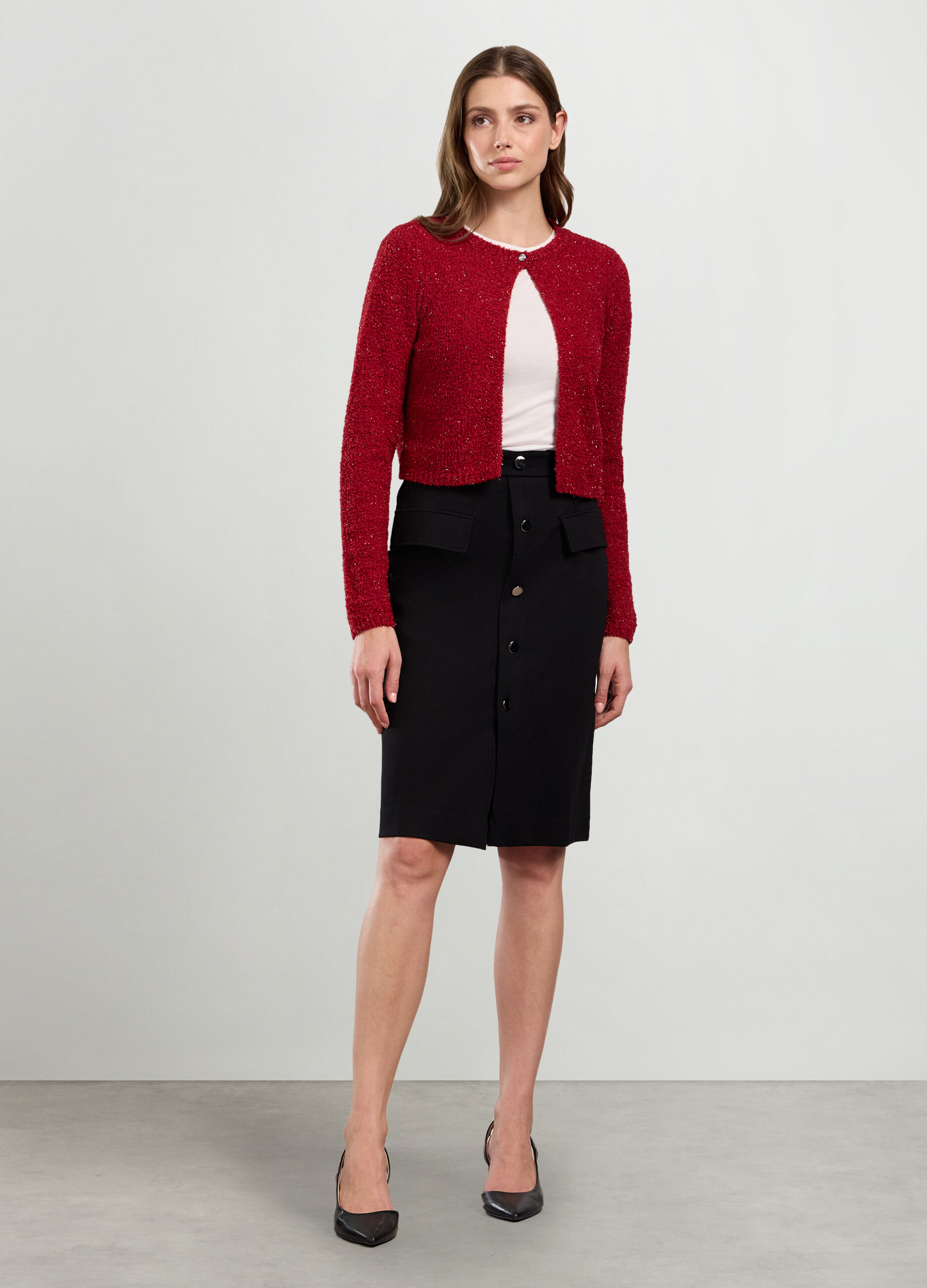 Cardigan tricot con filo lurex donna_0