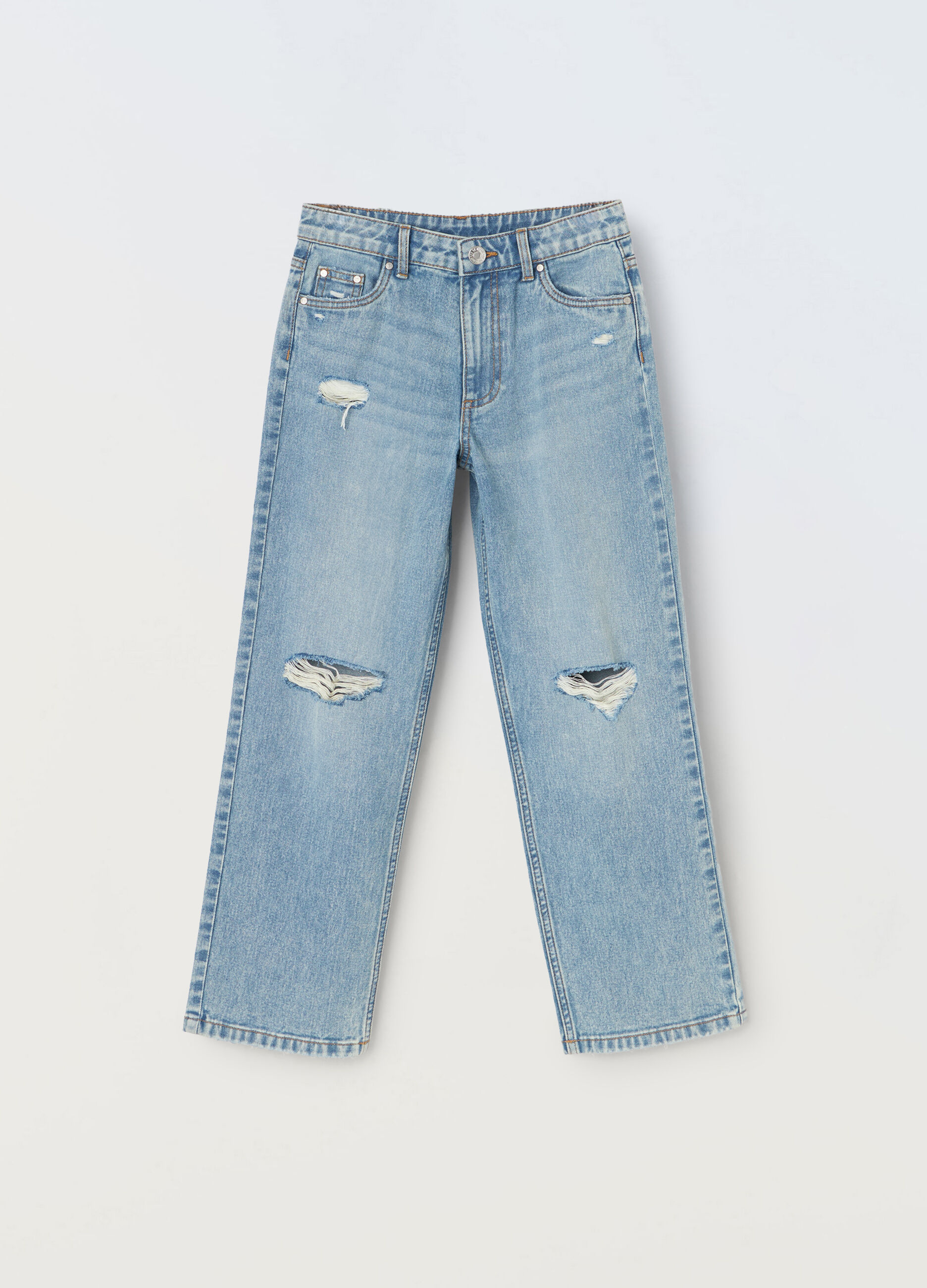 Pantaloni ripped in denim di puro cotone ragazza_0