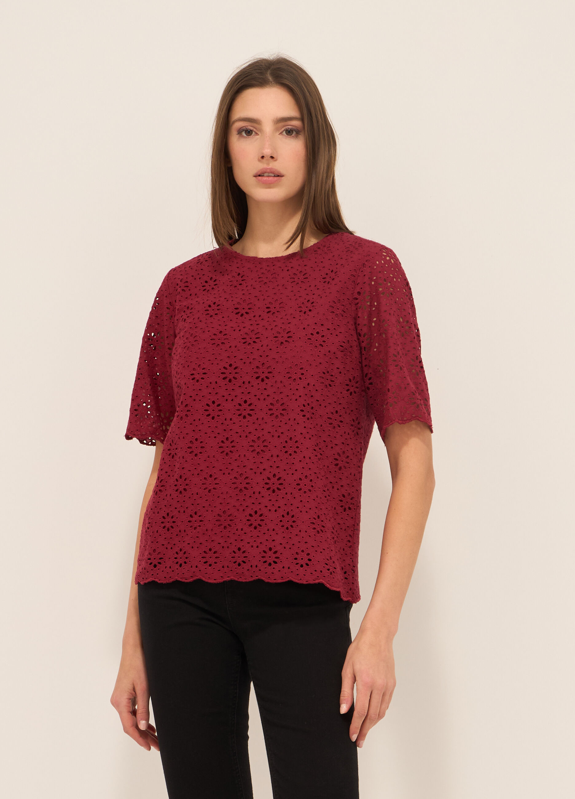 Blusa in puro cotone con ricami donna_0