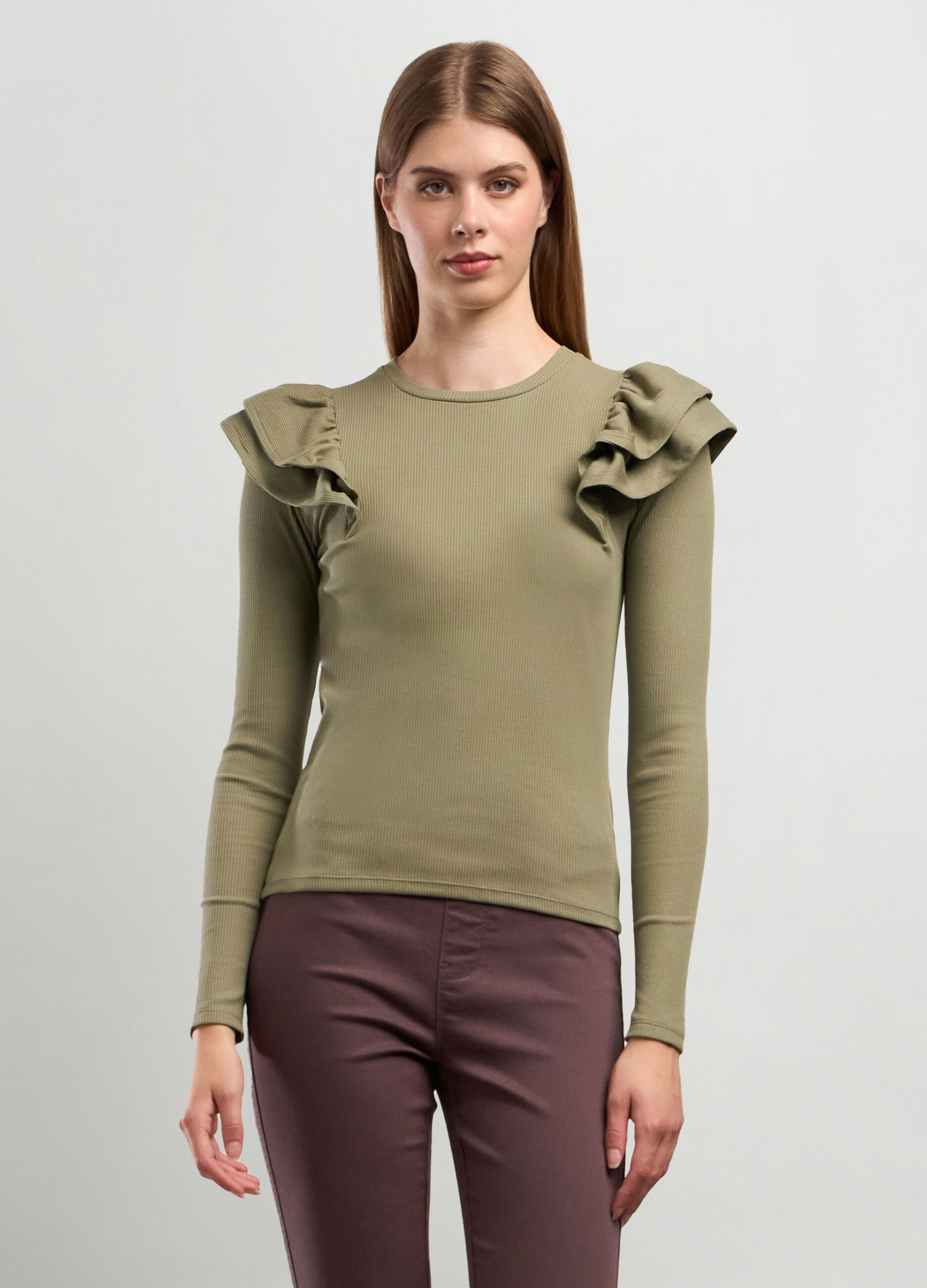 T-shirt in costina di cotone stretch donna_0