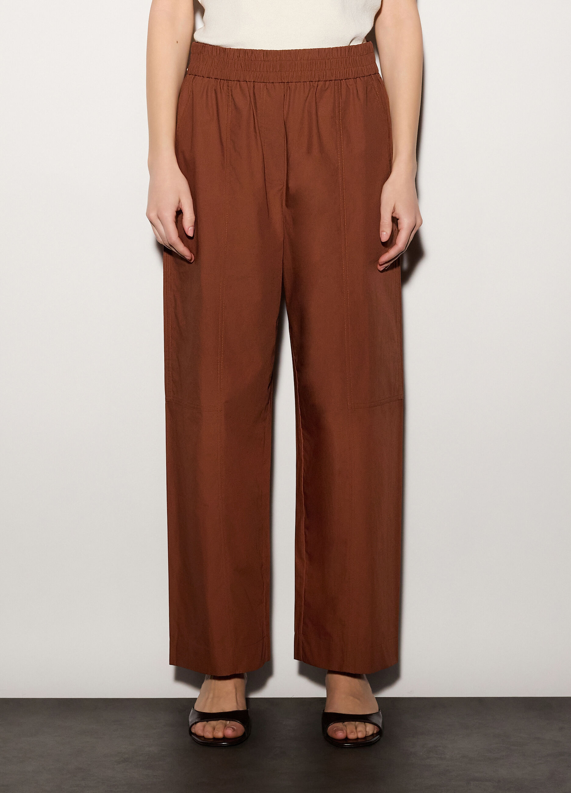 Pantaloni regular fit in popeline di puro cotone donna_1