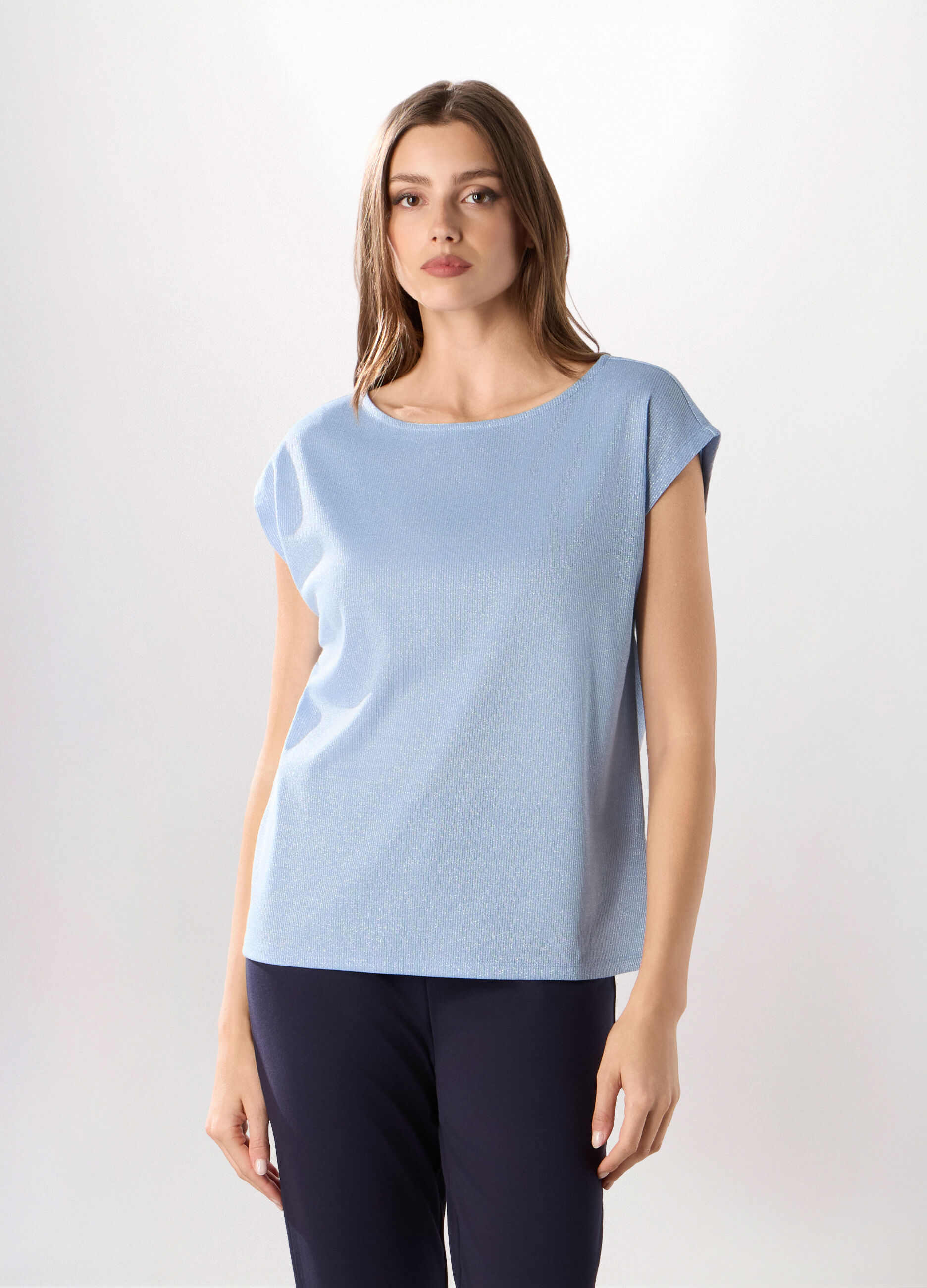 Top con lavorazione in filo lurex donna_0