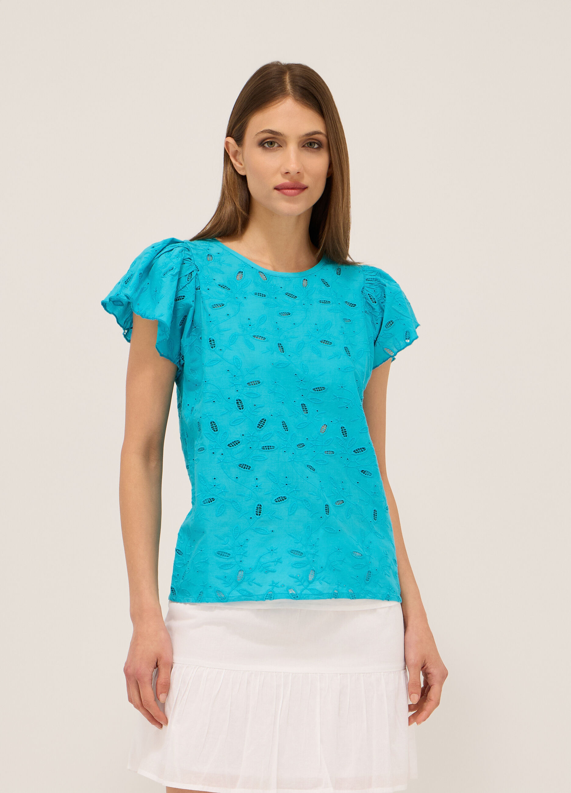 Blusa in puro cotone con ricami donna_0