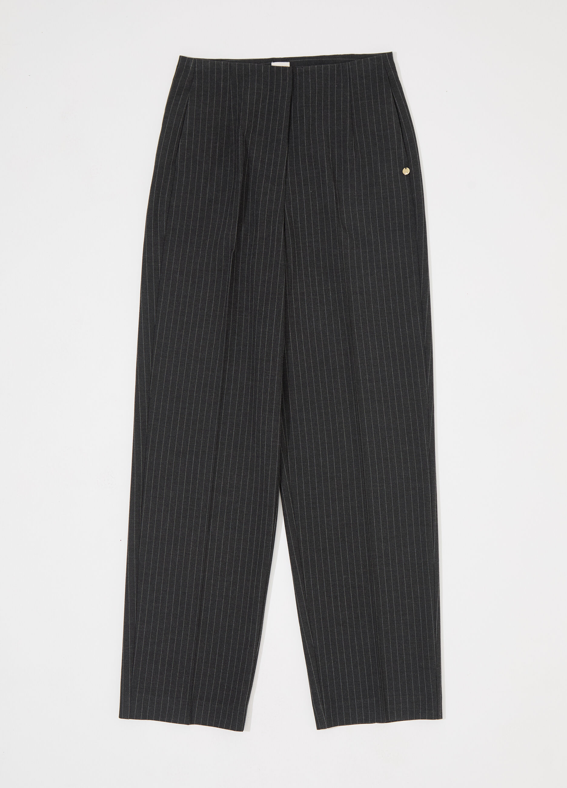 Pantaloni dritti in gessato di misto viscosa stretch donna_4