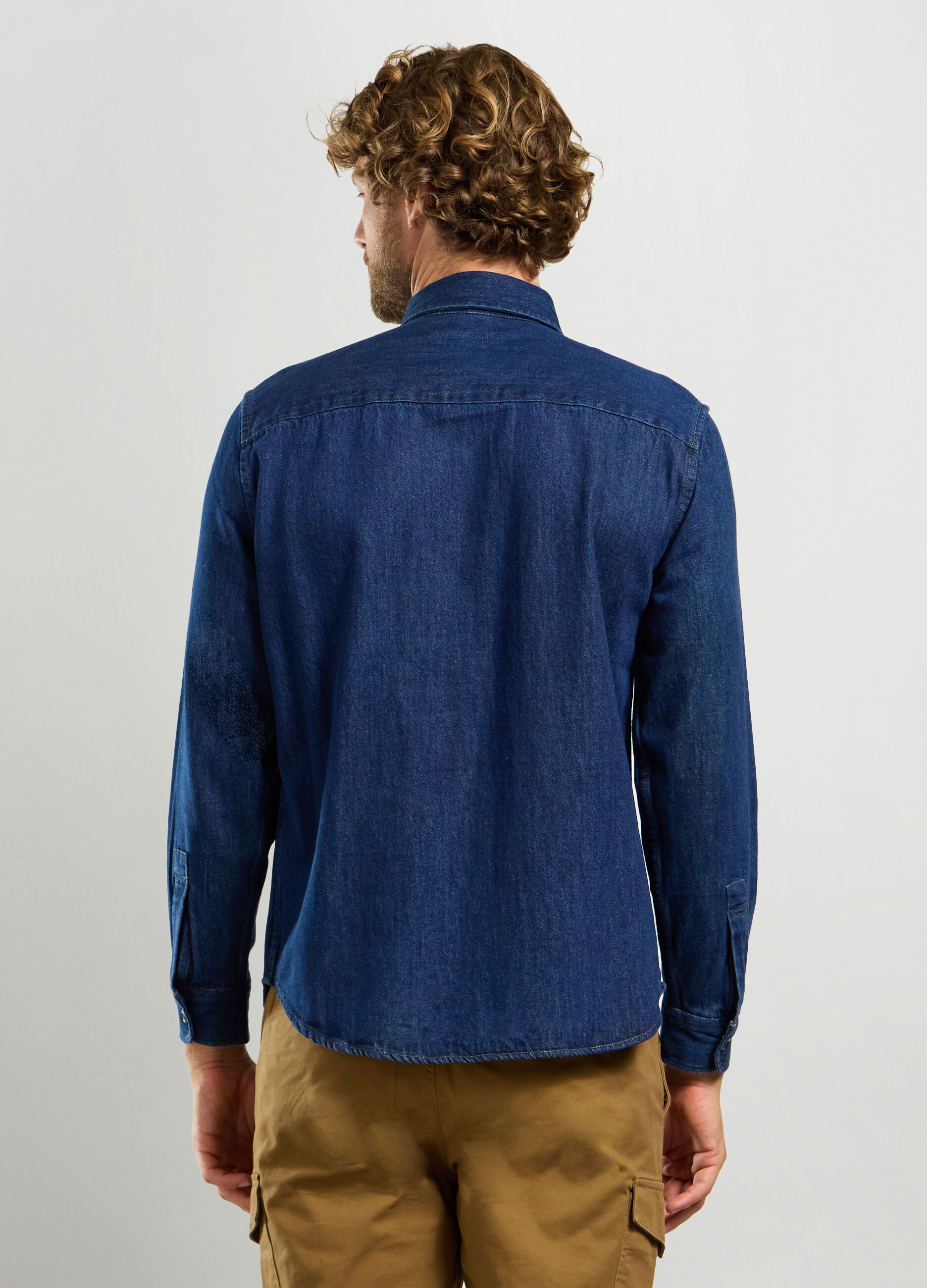 Camicia regular fit colletto classico in denim di cotone uomo_1