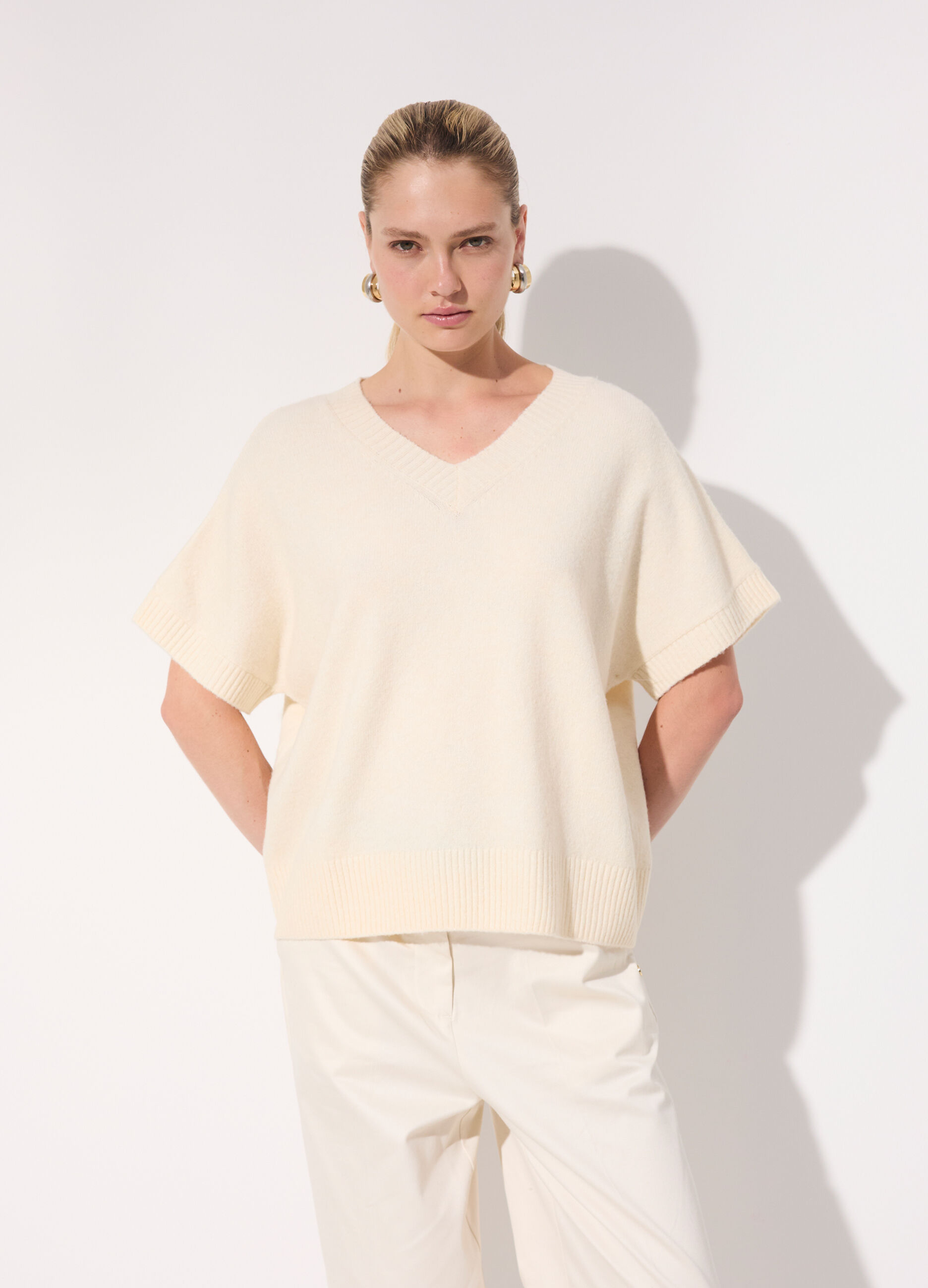 Tricot kimono a maniche corte misto lana donna_1
