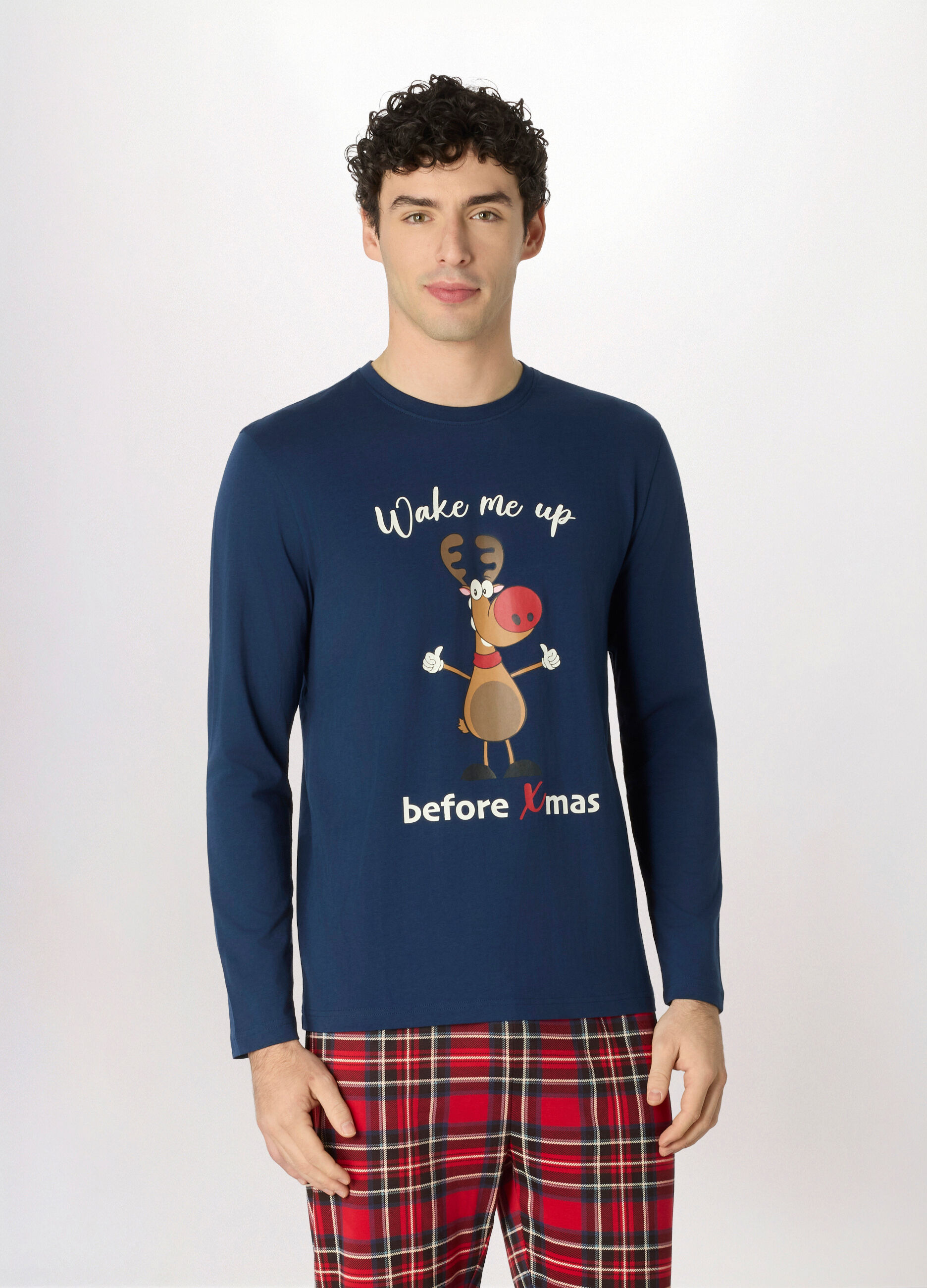 Maglia pigiama a maniche lunghe in cotone uomo_0