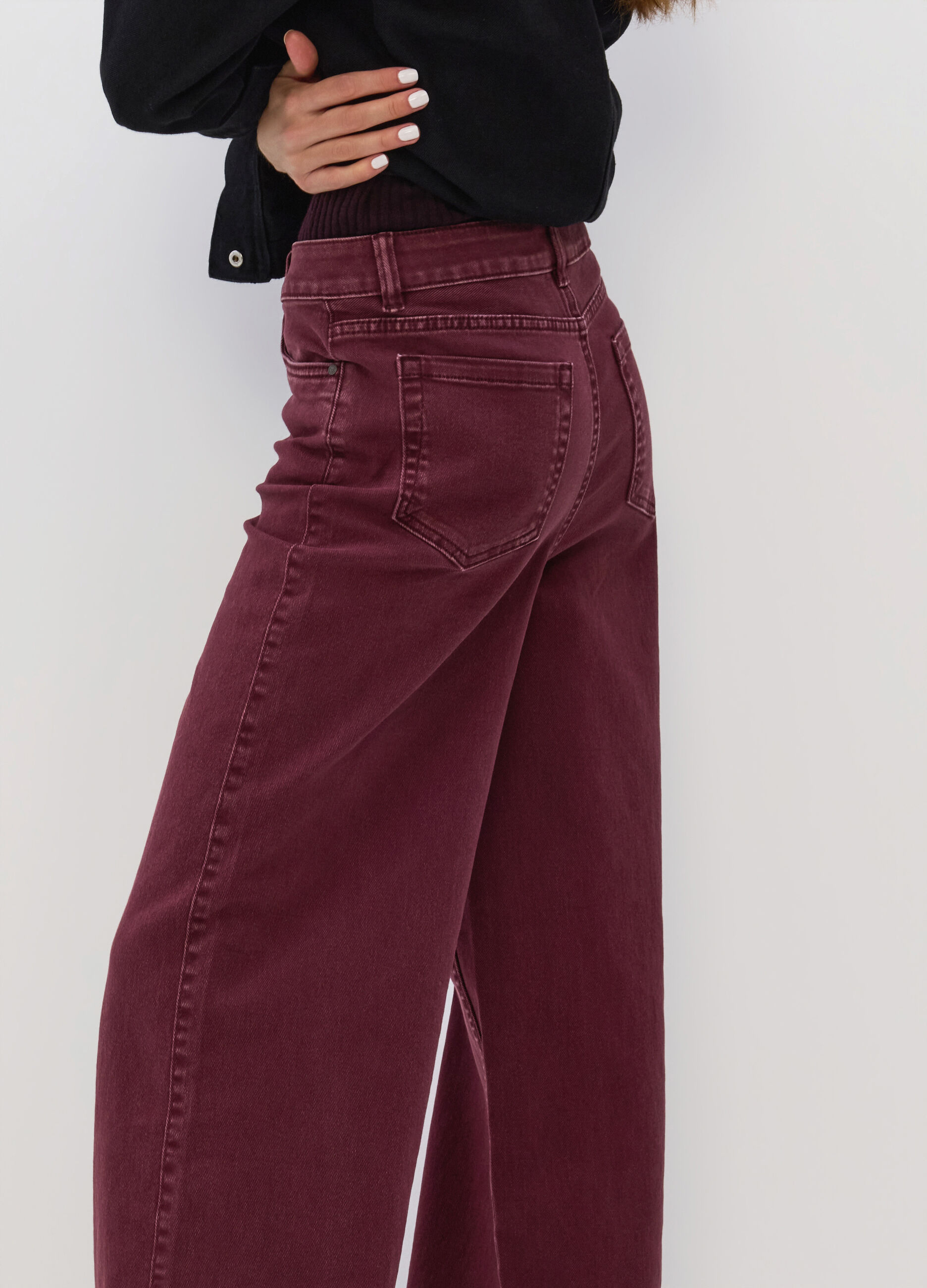 Pantaloni Wide Leg in denim di cotone stretch donna_1