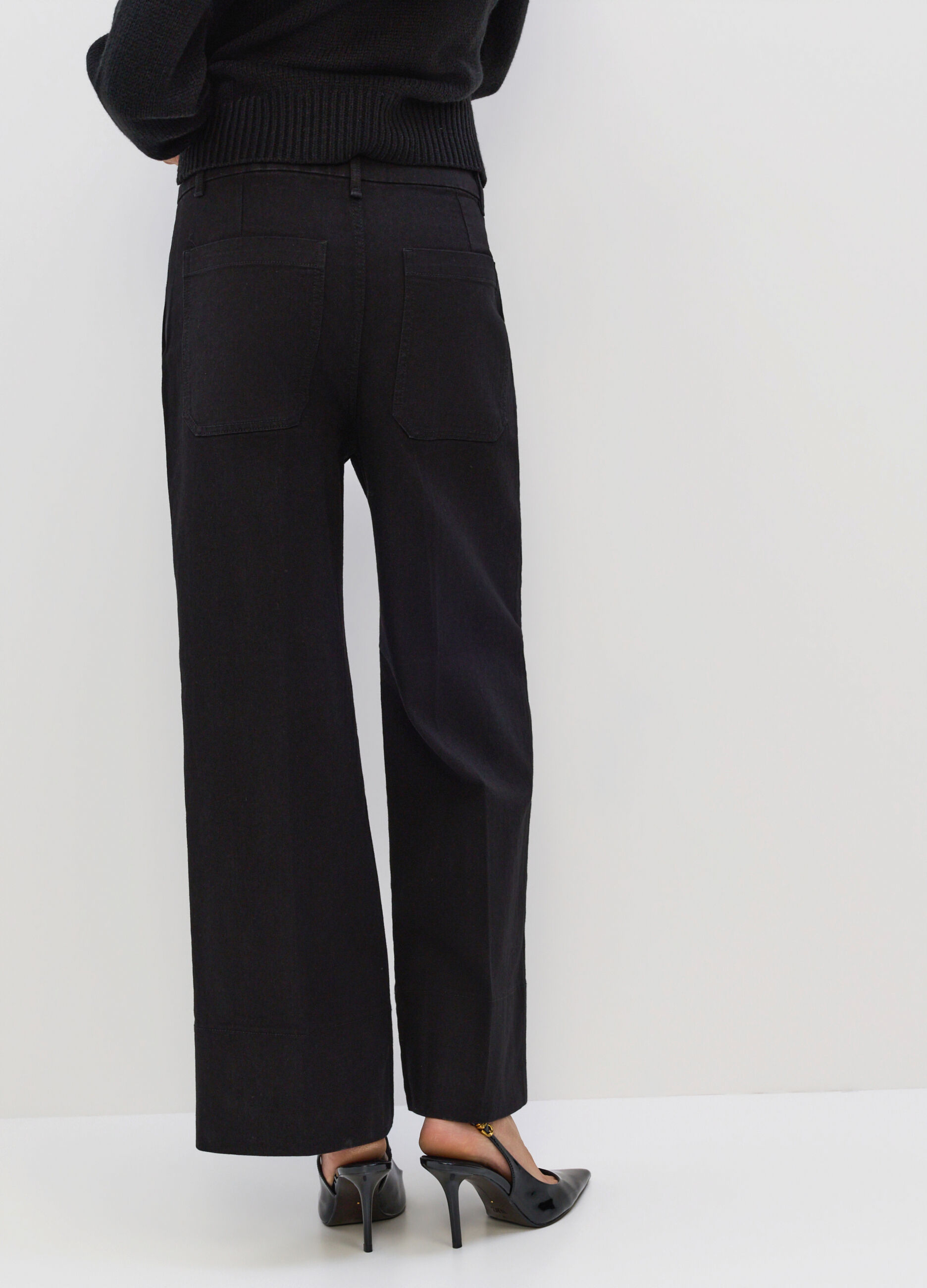 Pantaloni Wide Leg in denim di misto cotone stretch donna_1