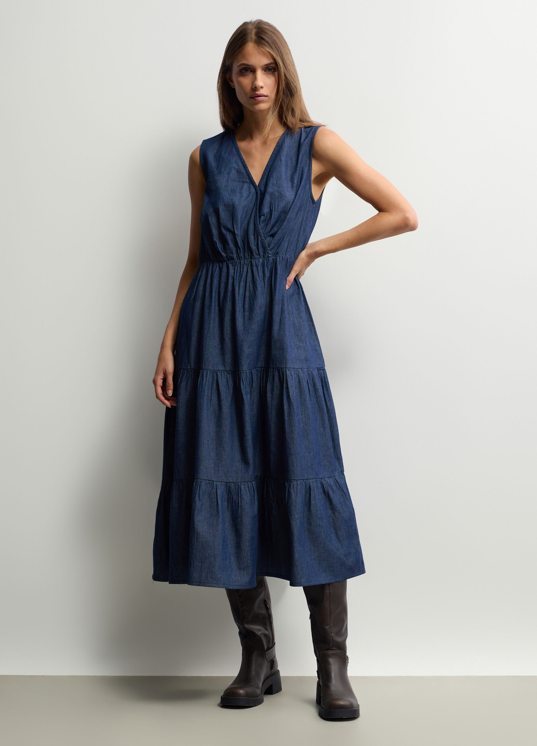 Abito lungo in chambray di puro cotone donna_0