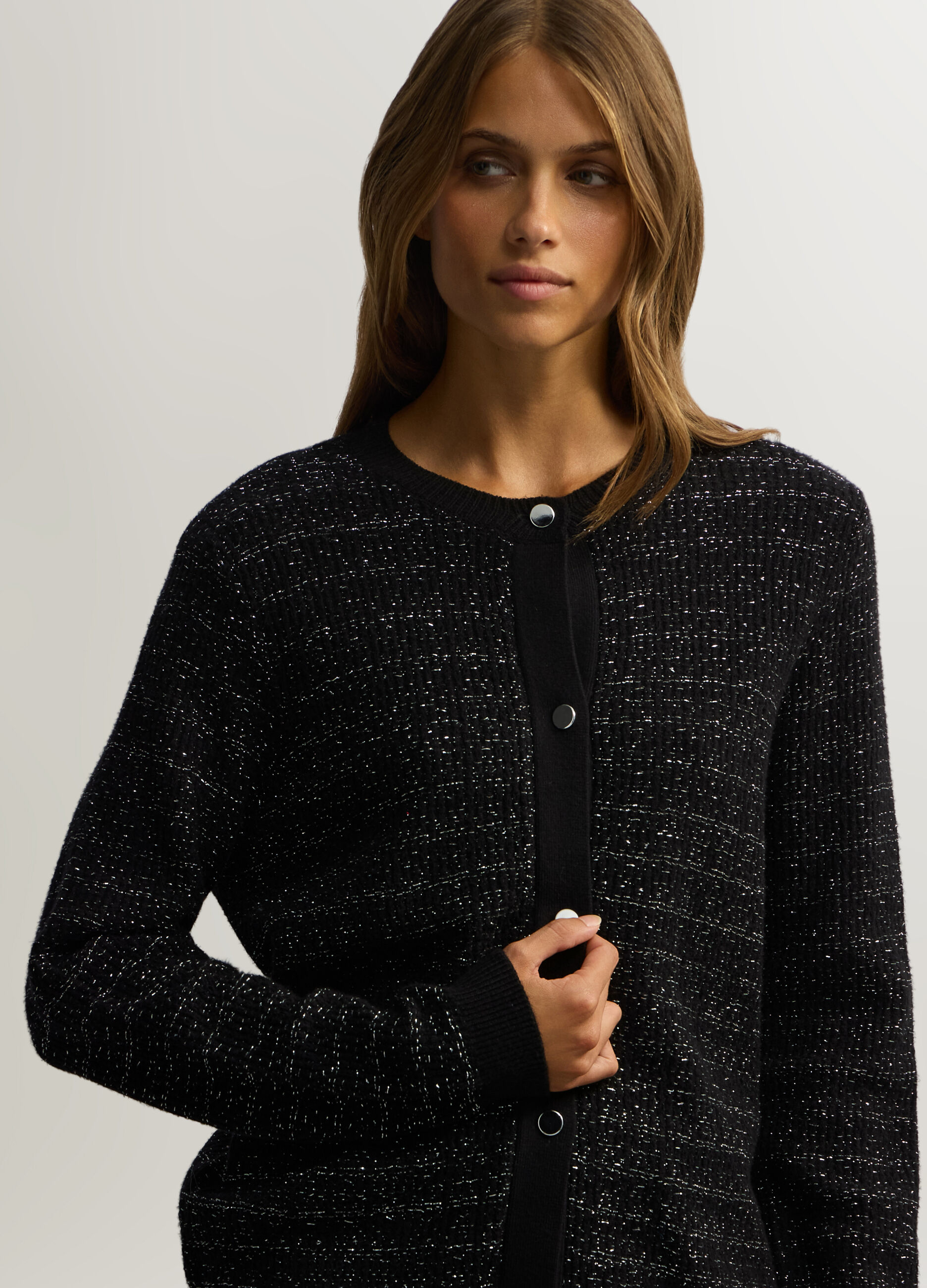 Cardigan girocollo in costina donna_2