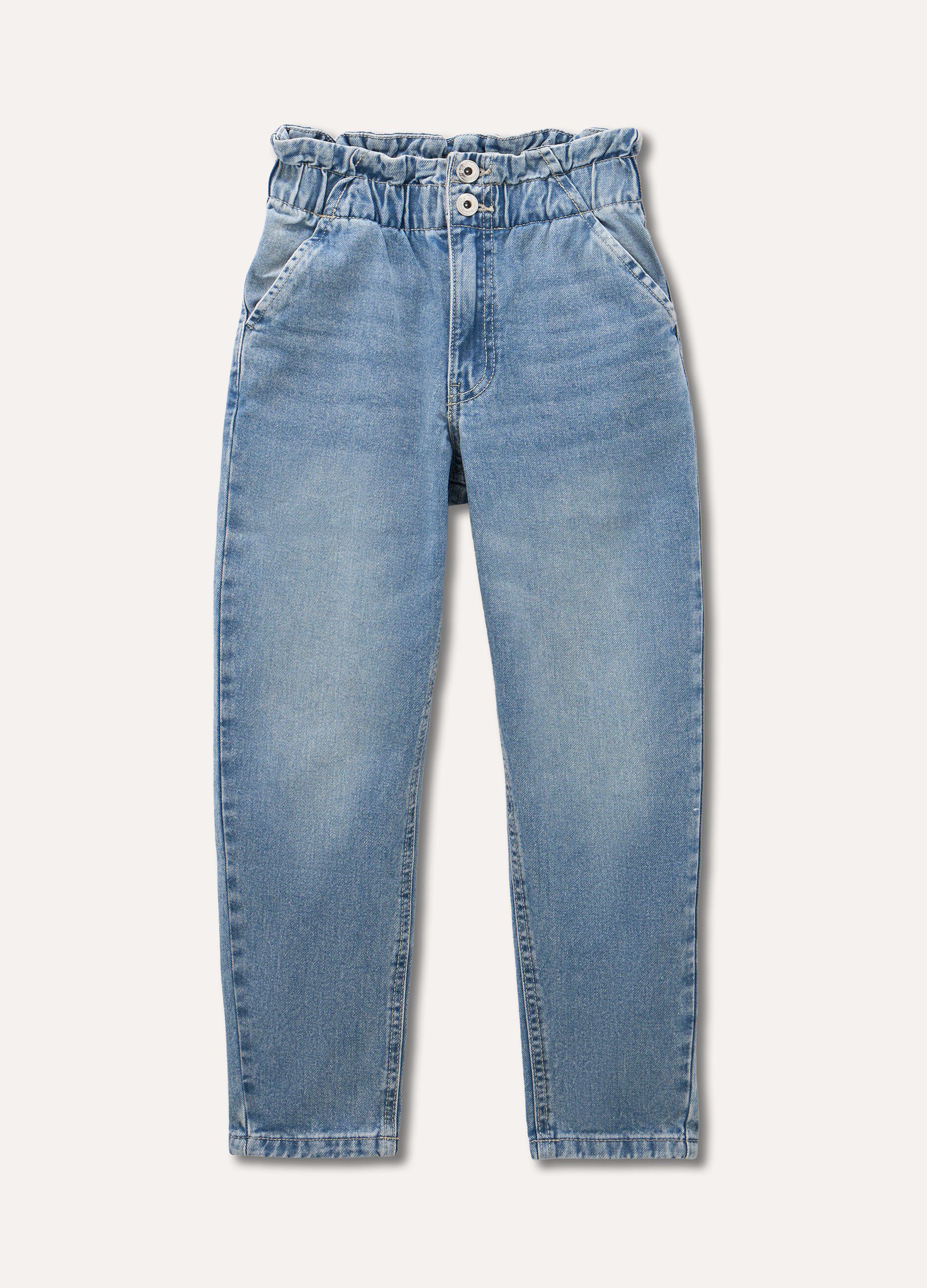 Pantaloni in denim di puro cotone con arriccio ragazza_0