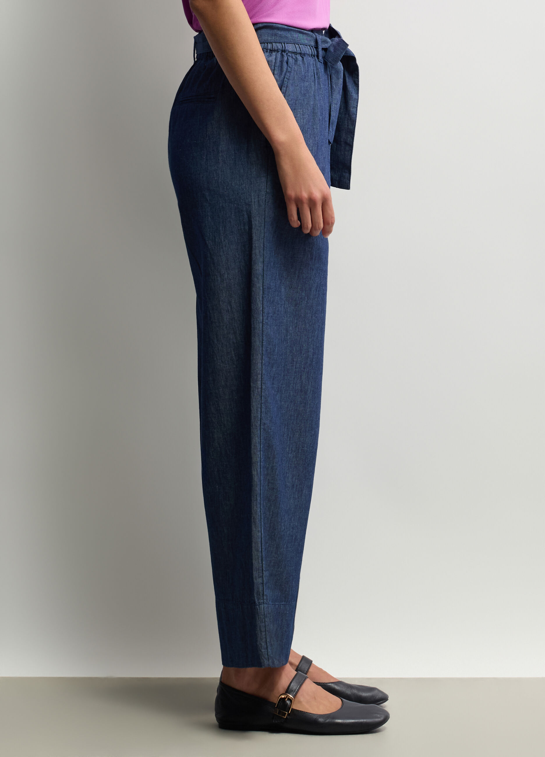 Pantaloni Wide Leg in chambray di puro cotone donna_1