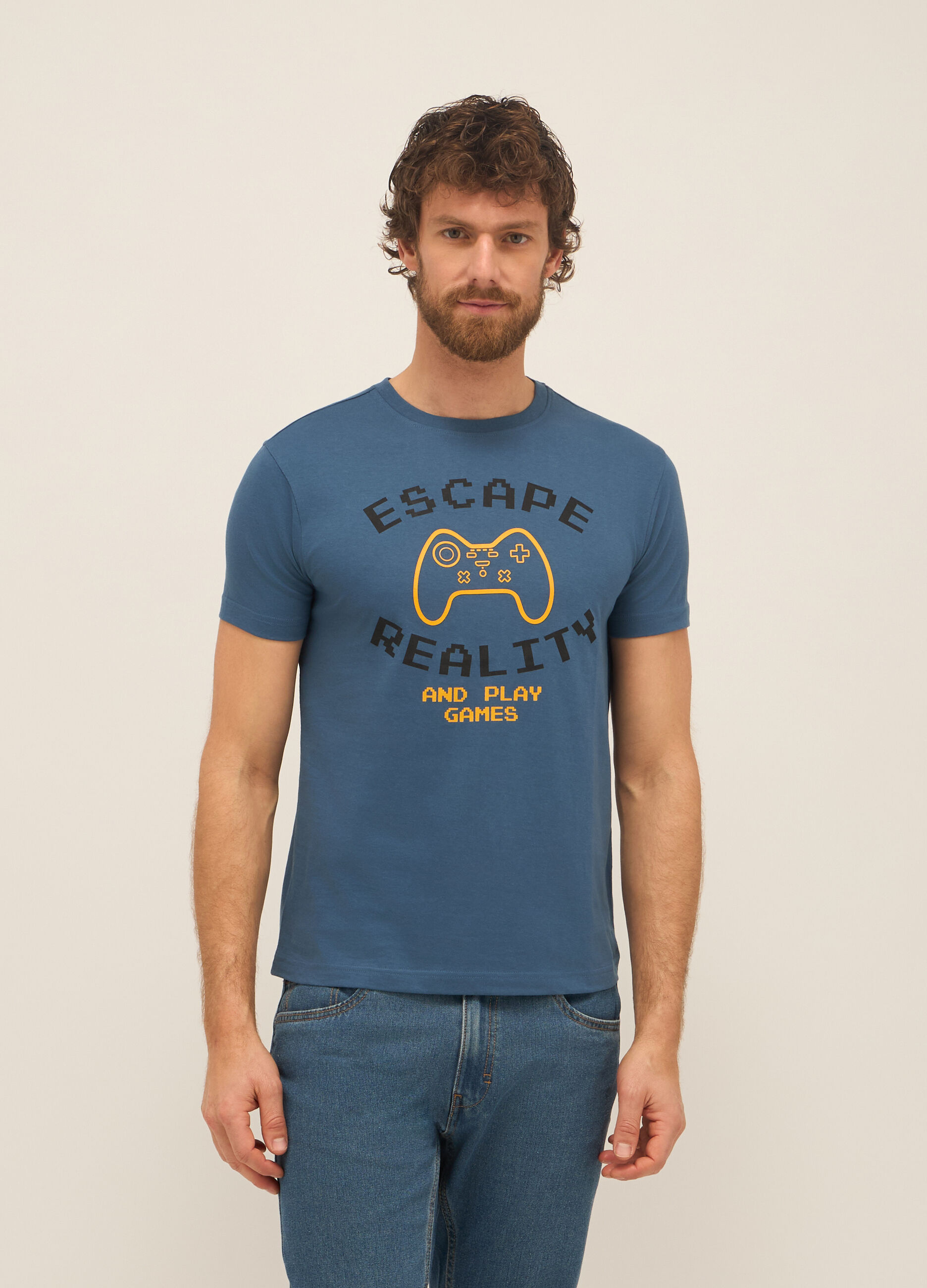 T-shirt girocollo in cotone con stampa uomo_0