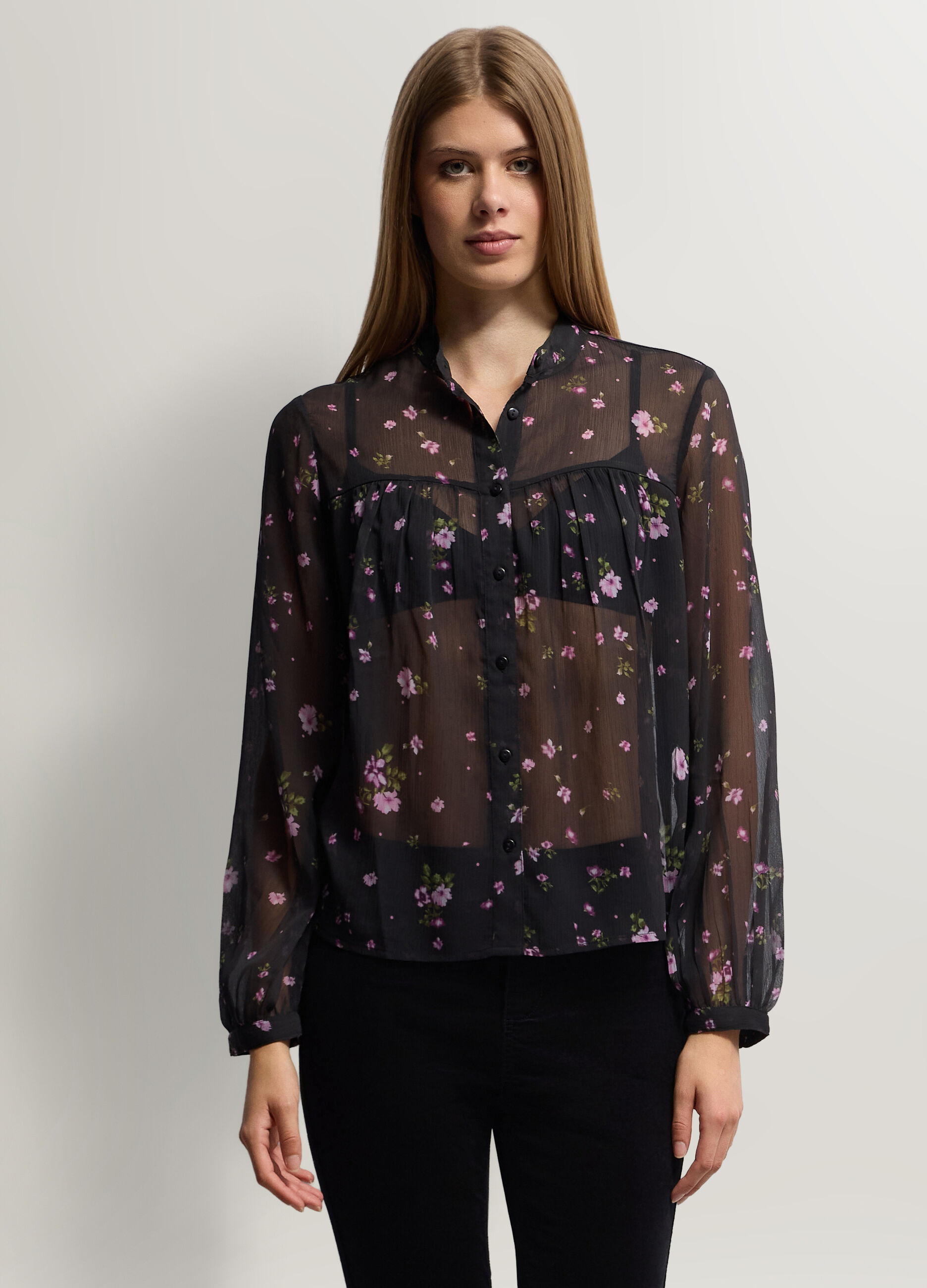 Camicia Fit Regular girocollo in chiffon donna_0