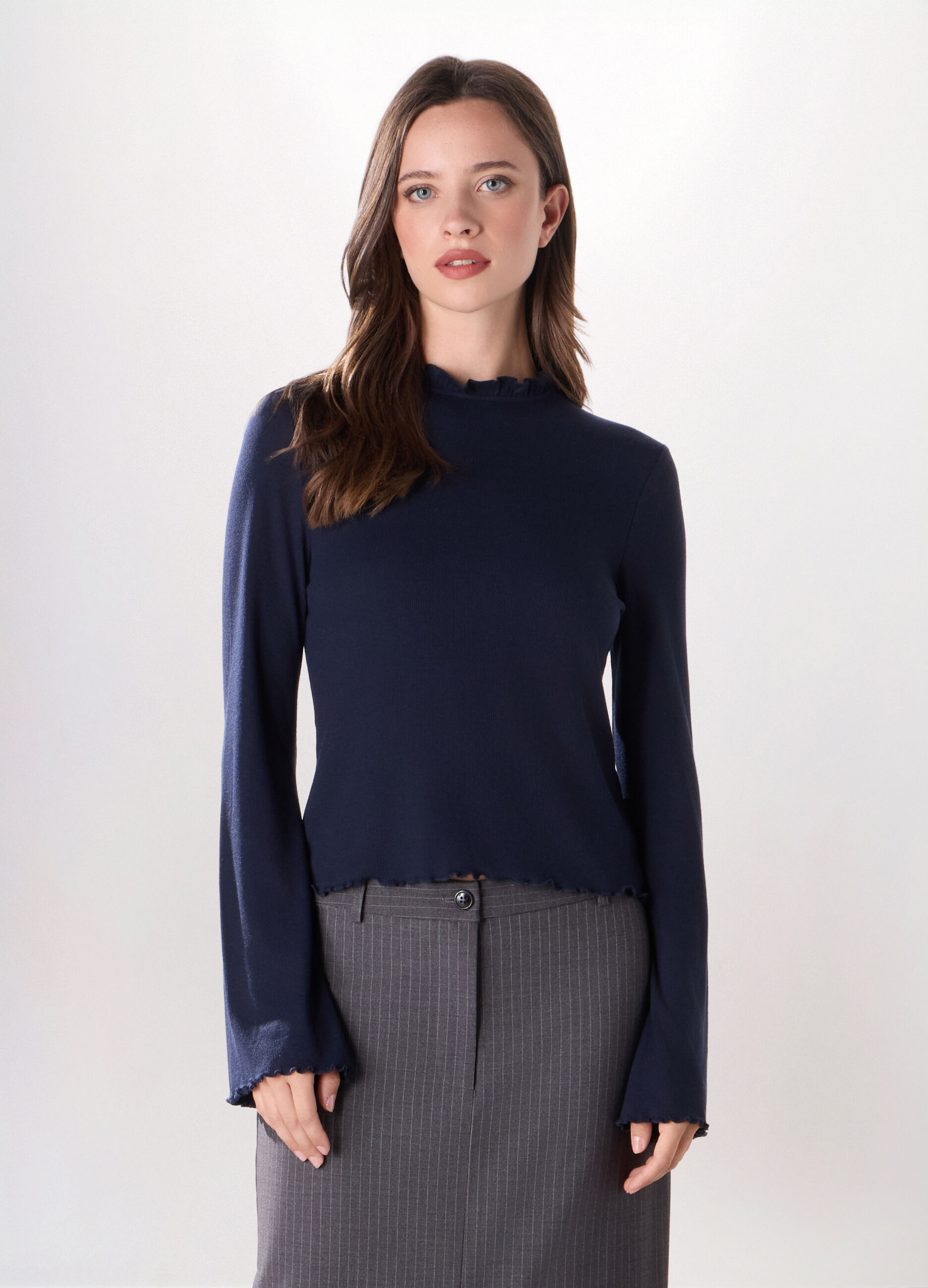 T-shirt in costina di misto viscosa stretch donna_0