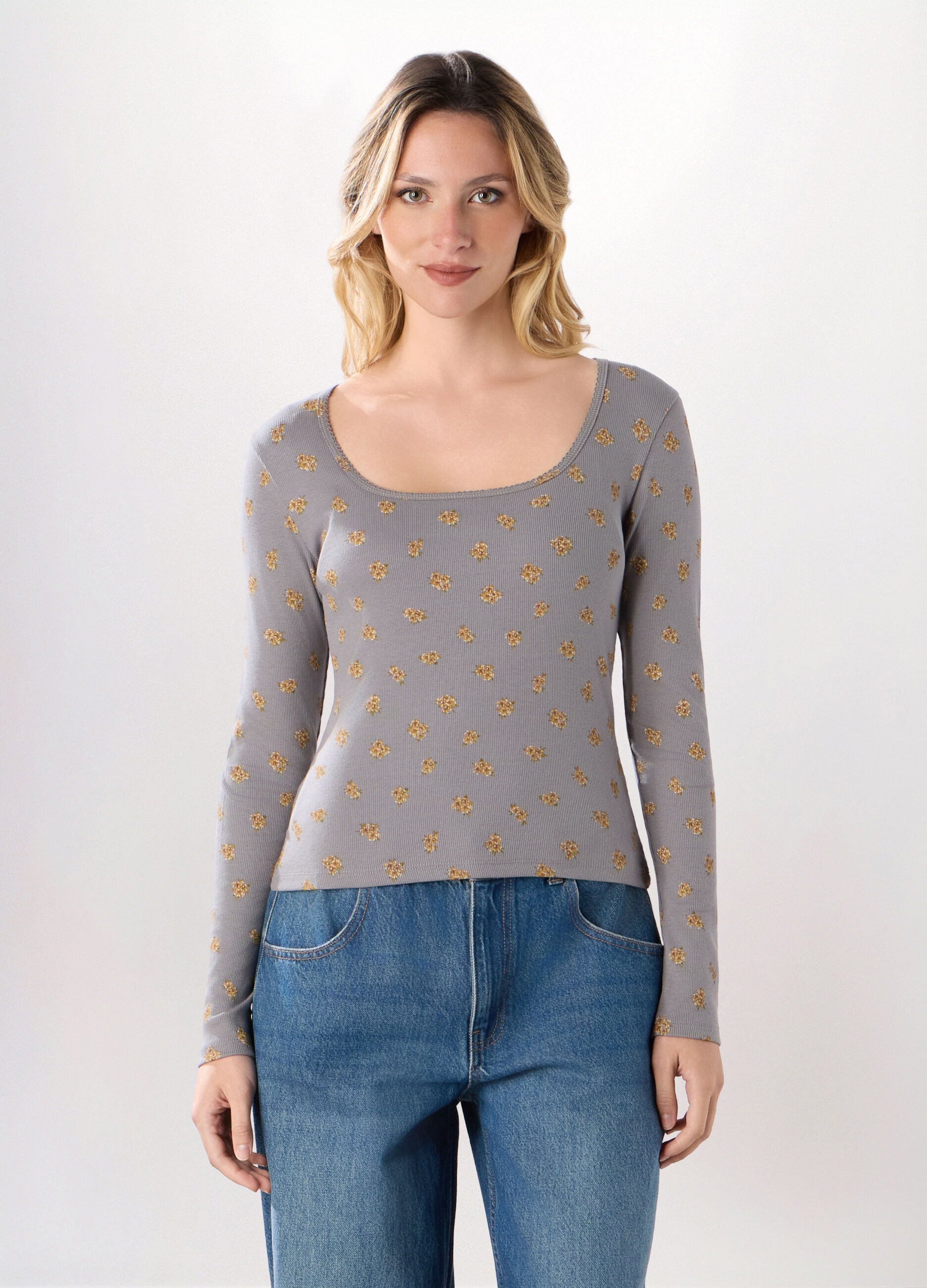 T-shirt in costina di cotone stretch donna_0