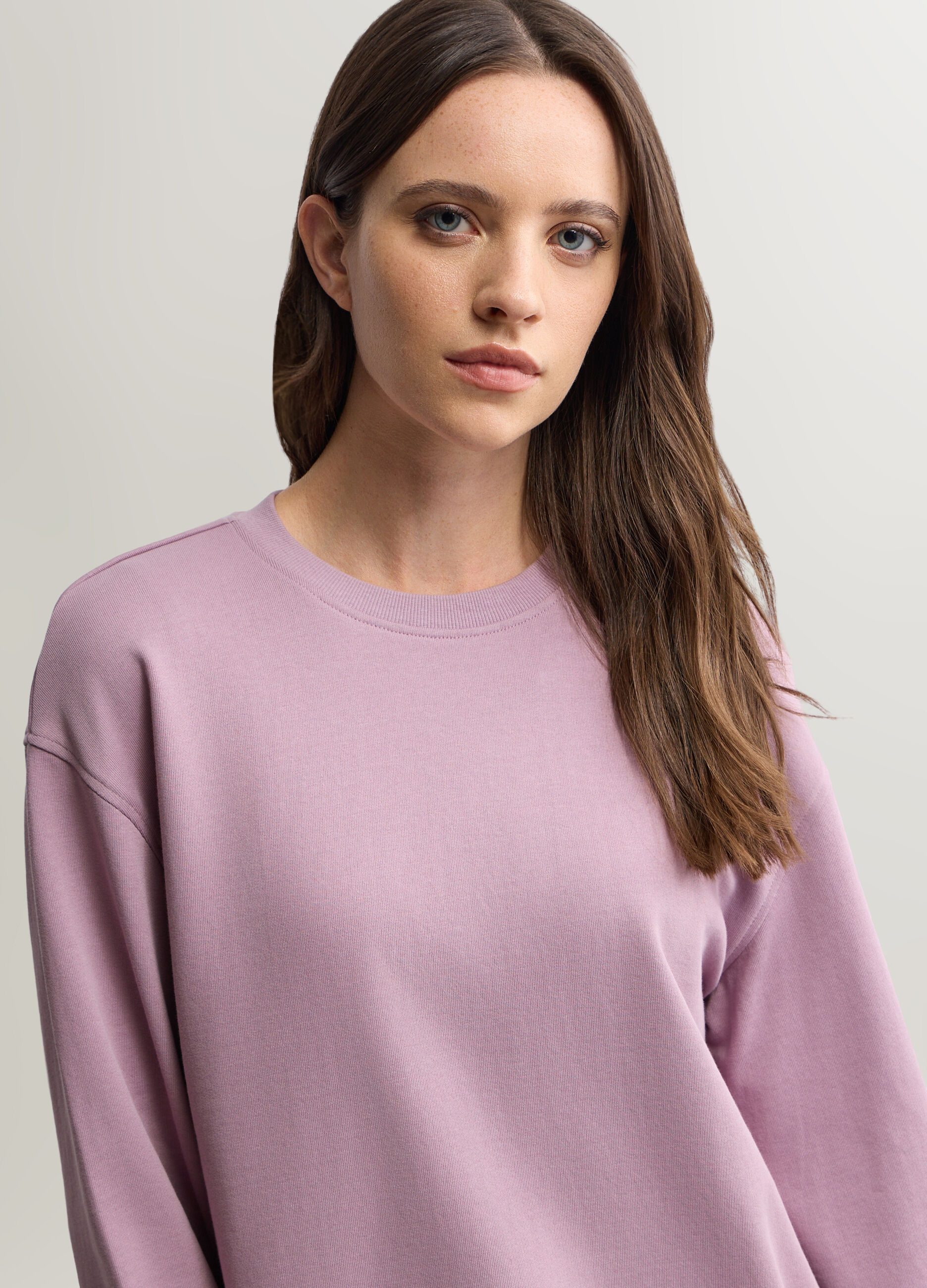 Felpa girocollo in puro cotone garzato donna_2