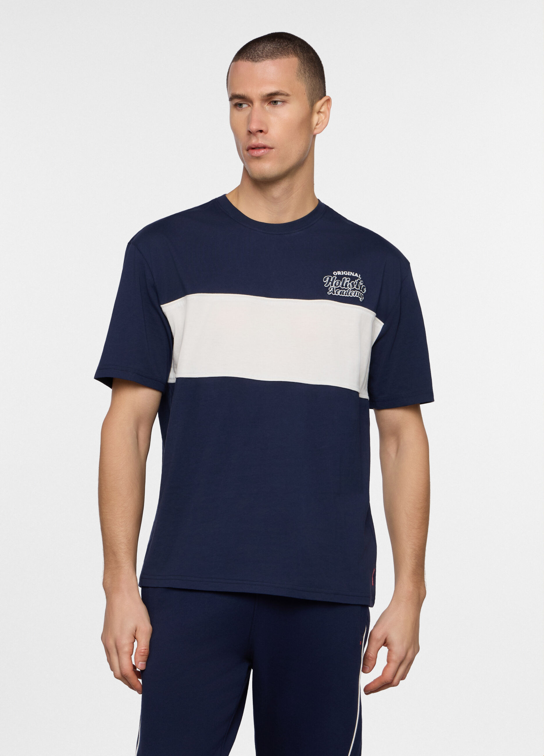 T-shirt girocollo con fascia a contrasto uomo_0