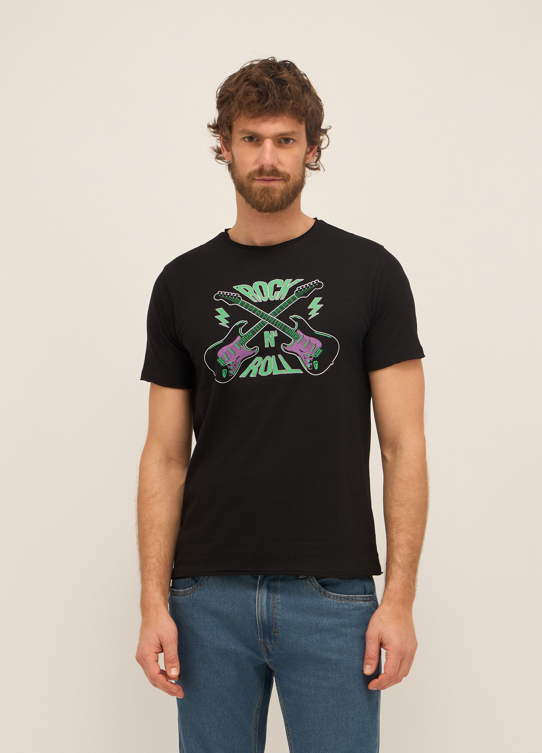 T-shirt girocollo in puro cotone con stampa uomo_0