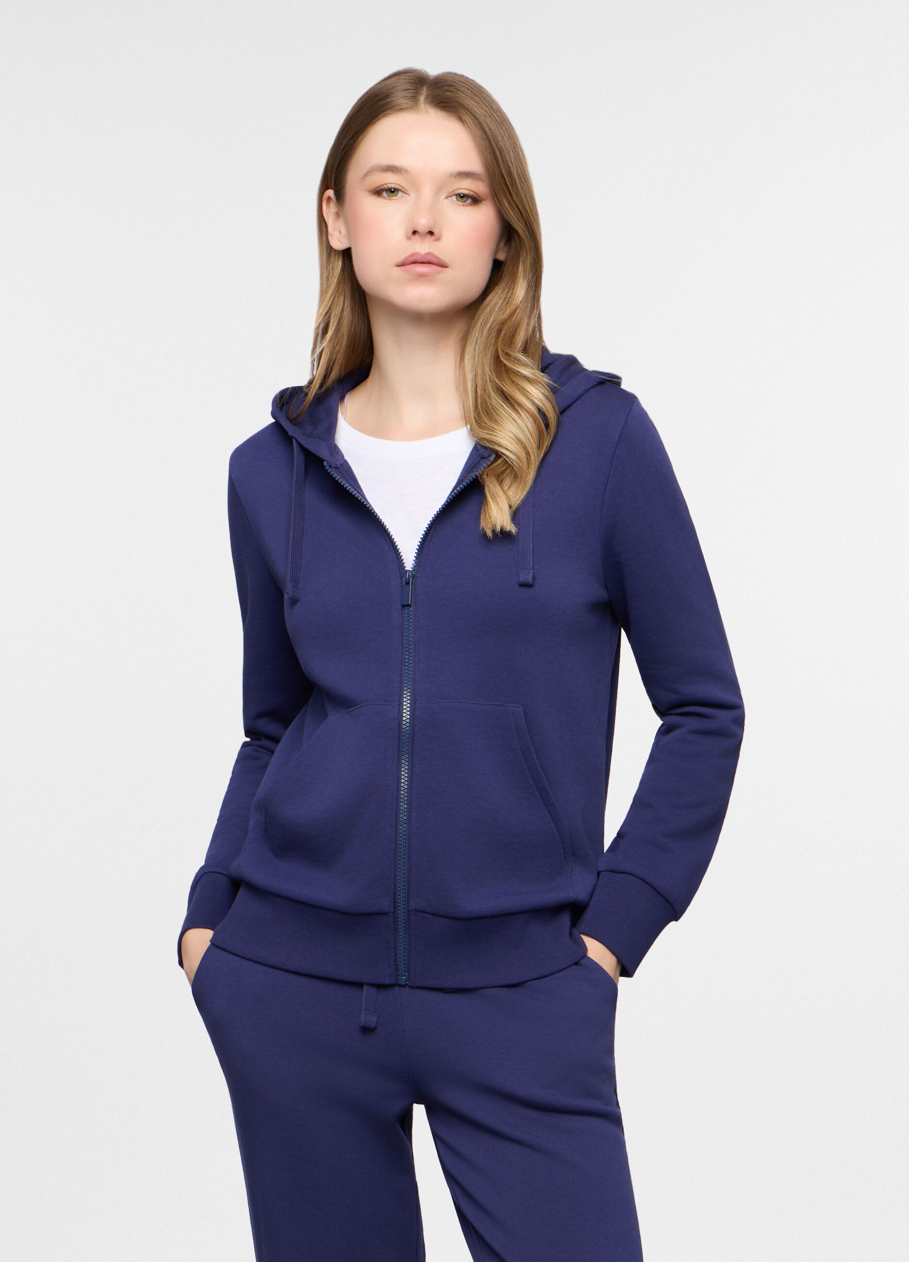 Felpa con cappuccio in french terry di cotone stretch donna_0