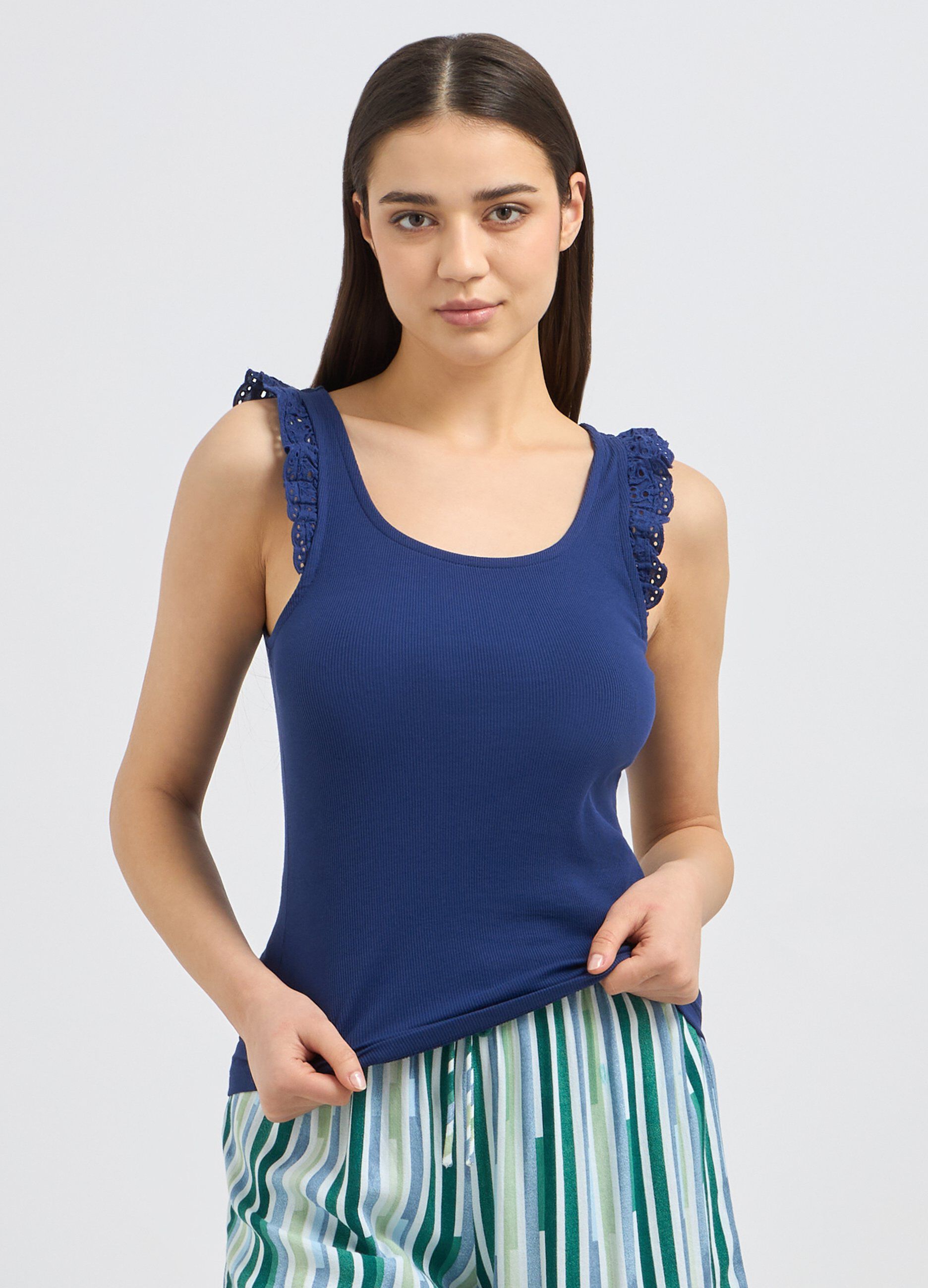 Canotta pigiama in costina di cotone stretch donna_0