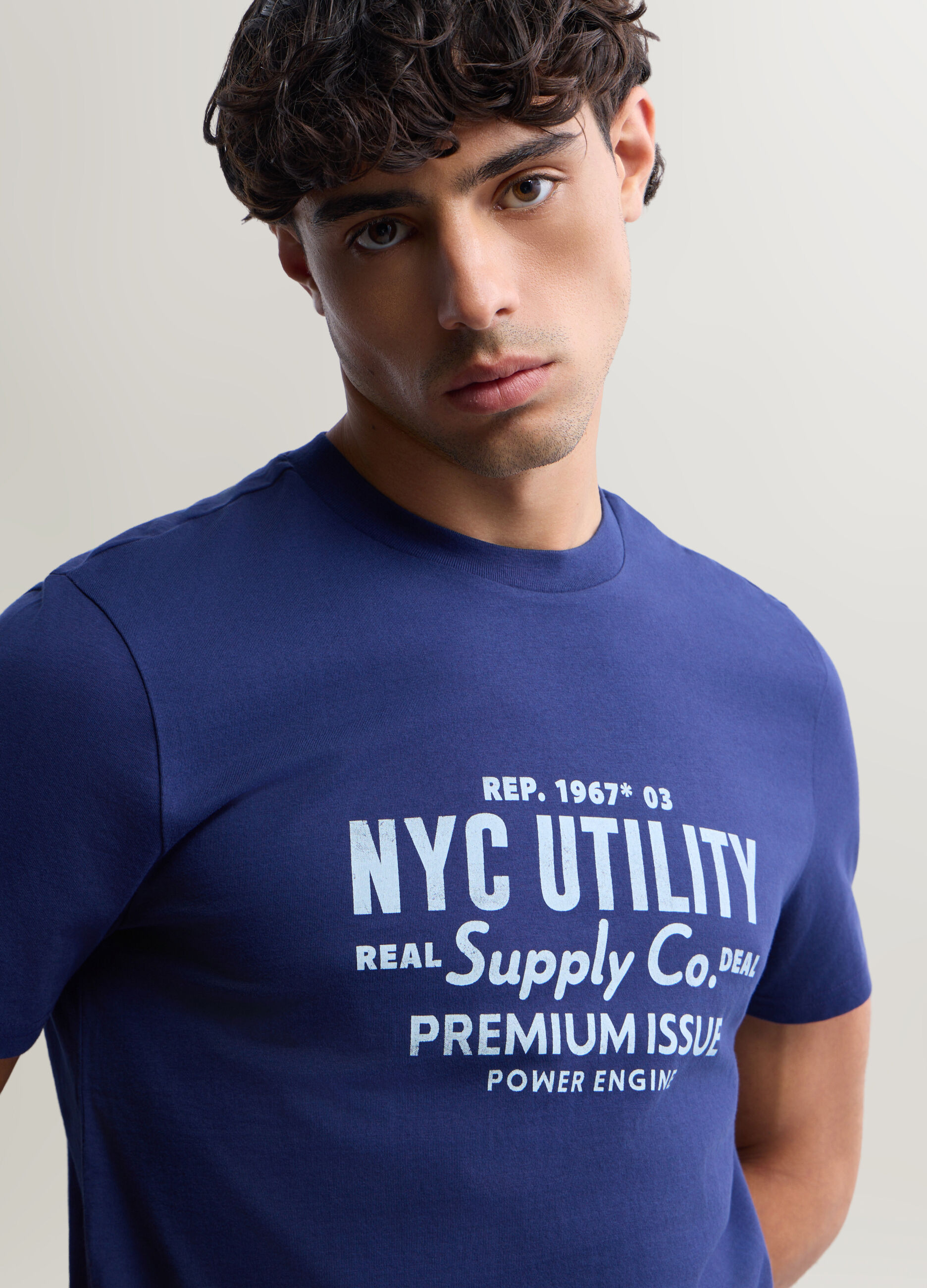 T-shirt girocollo in interlock con stampa uomo_2