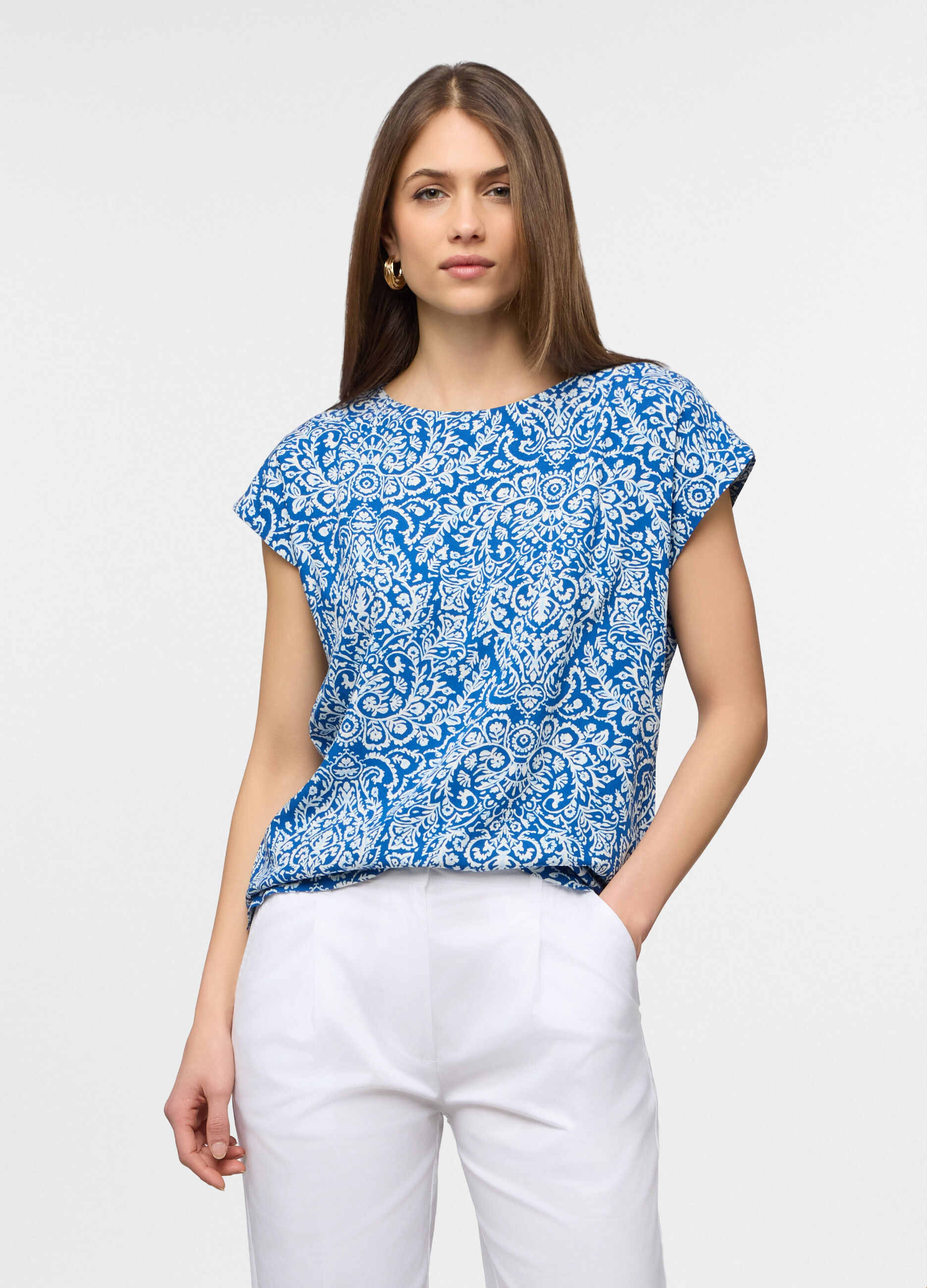 Blusa fit regular con scollo rotondo donna_0