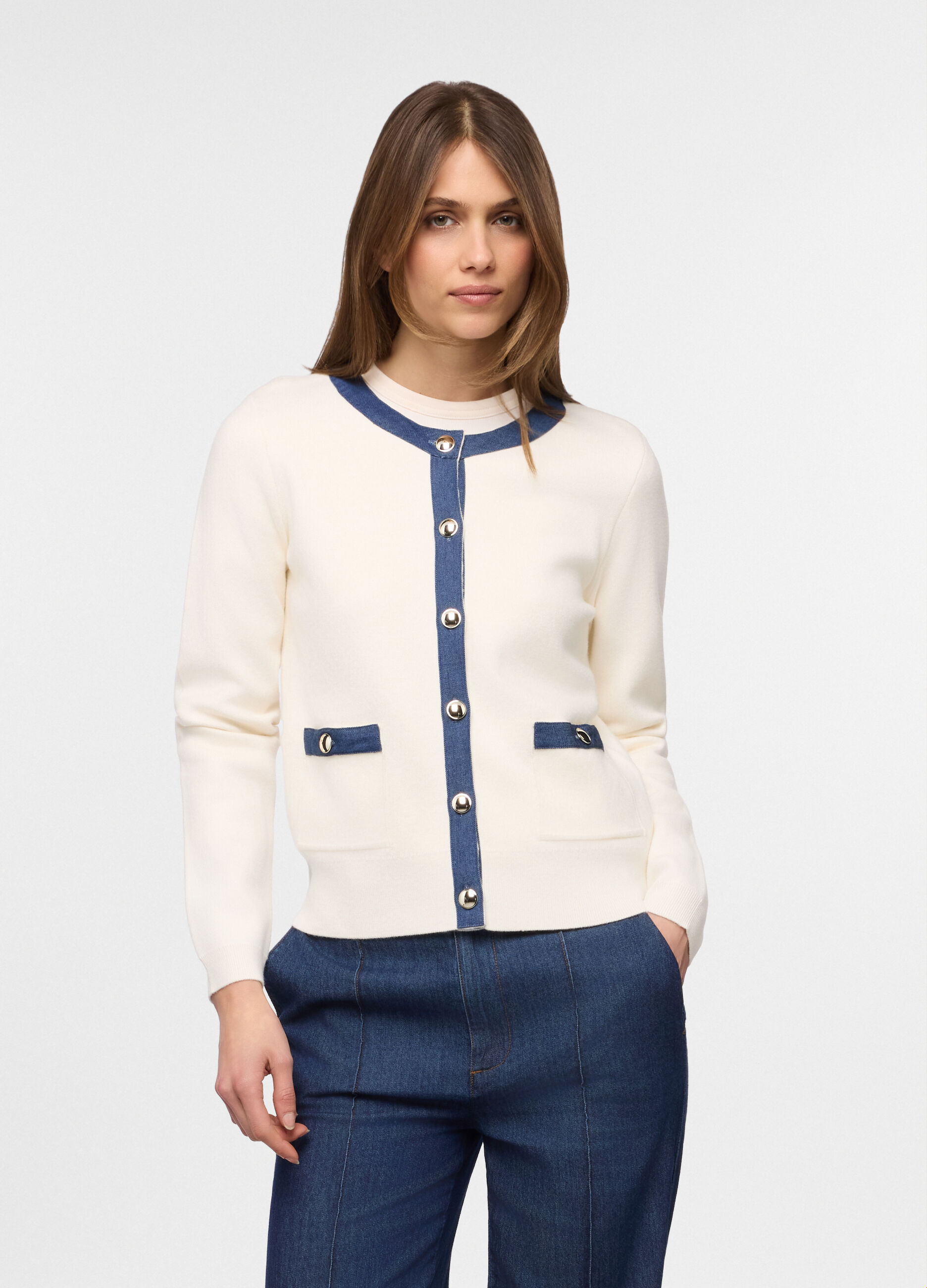 Cardigan girocollo misto viscosa donna_0