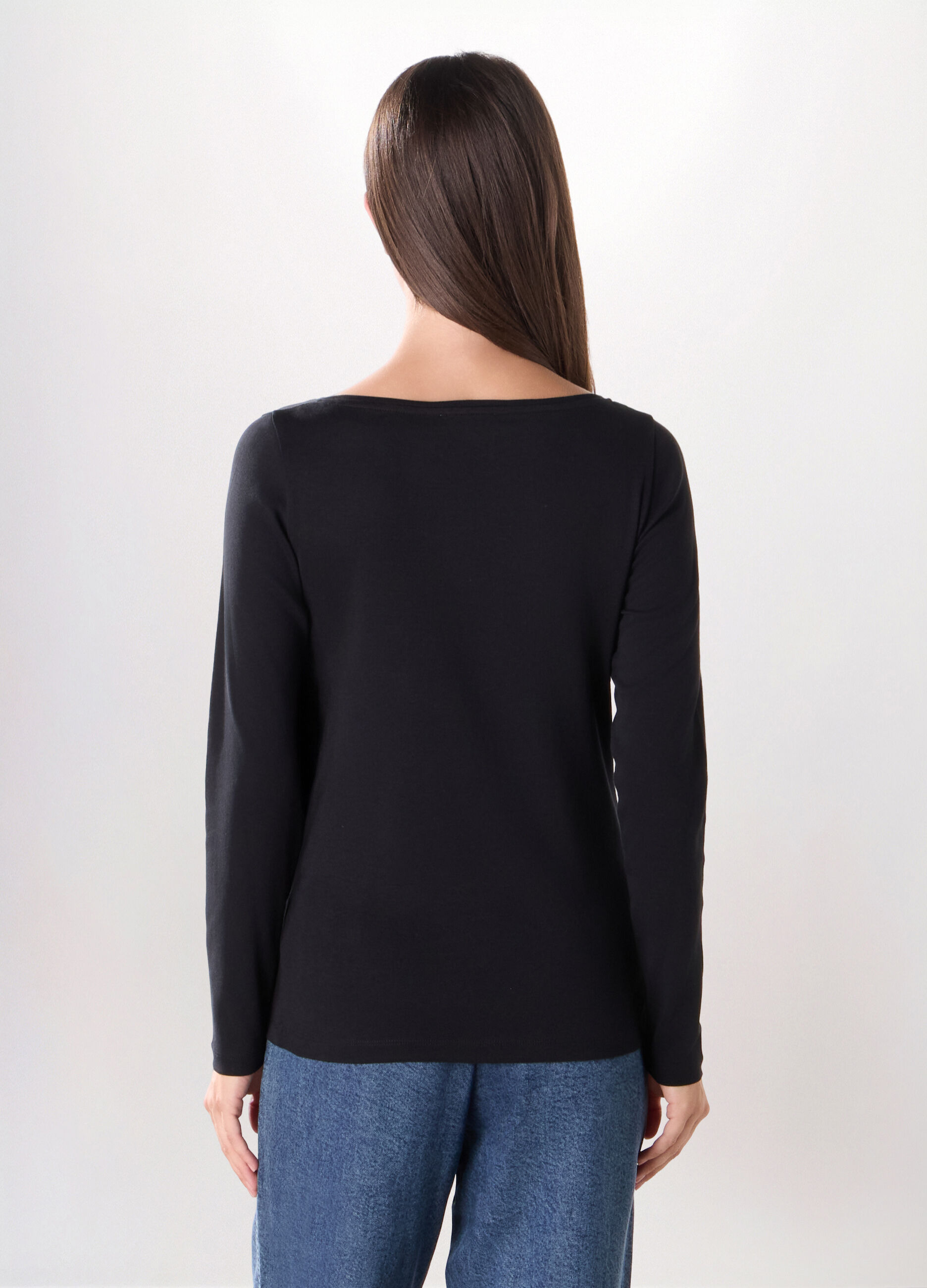 T-shirt in costina di puro cotone donna_1