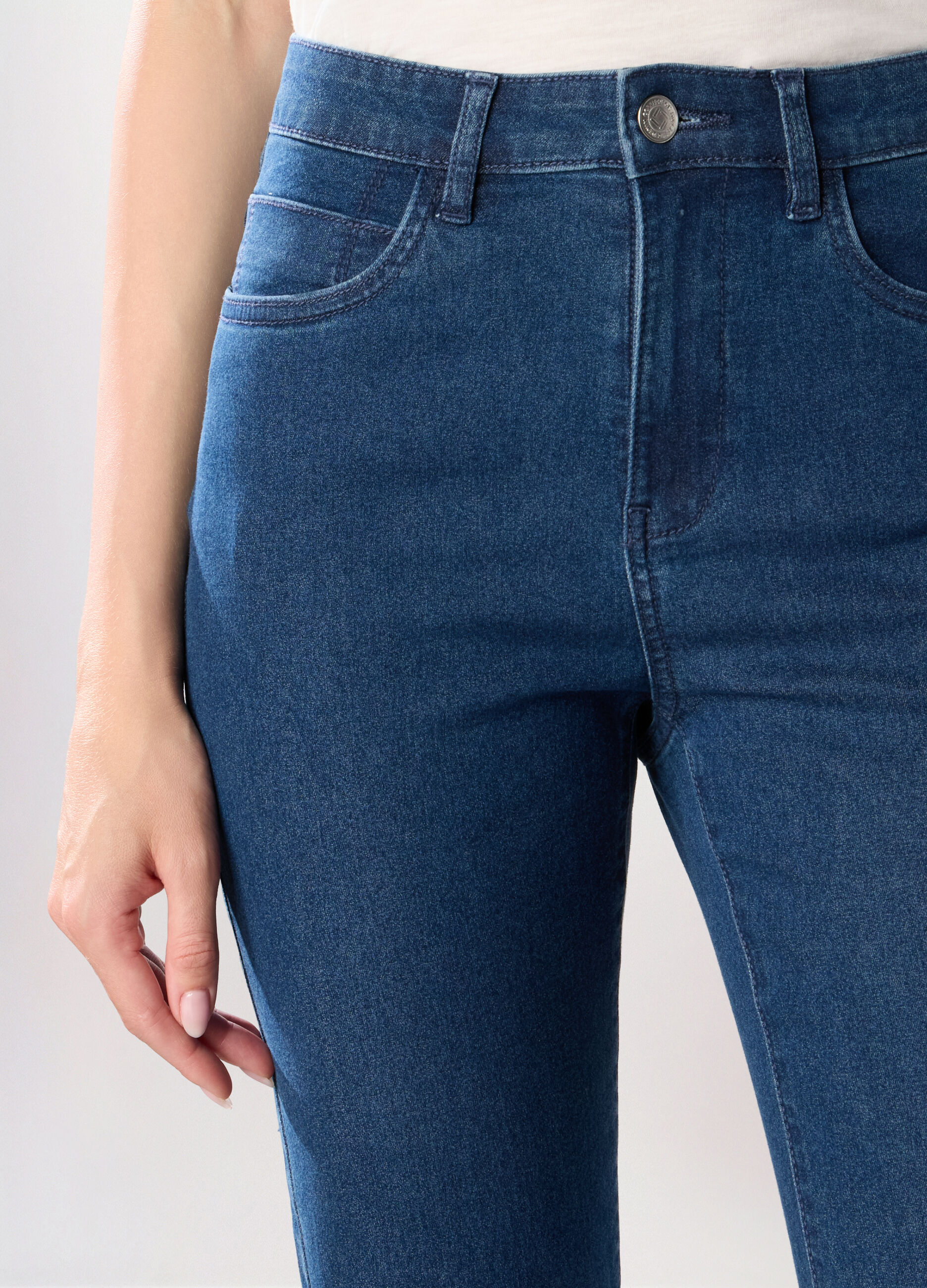 Pantaloni in denim misto cotone donna_2