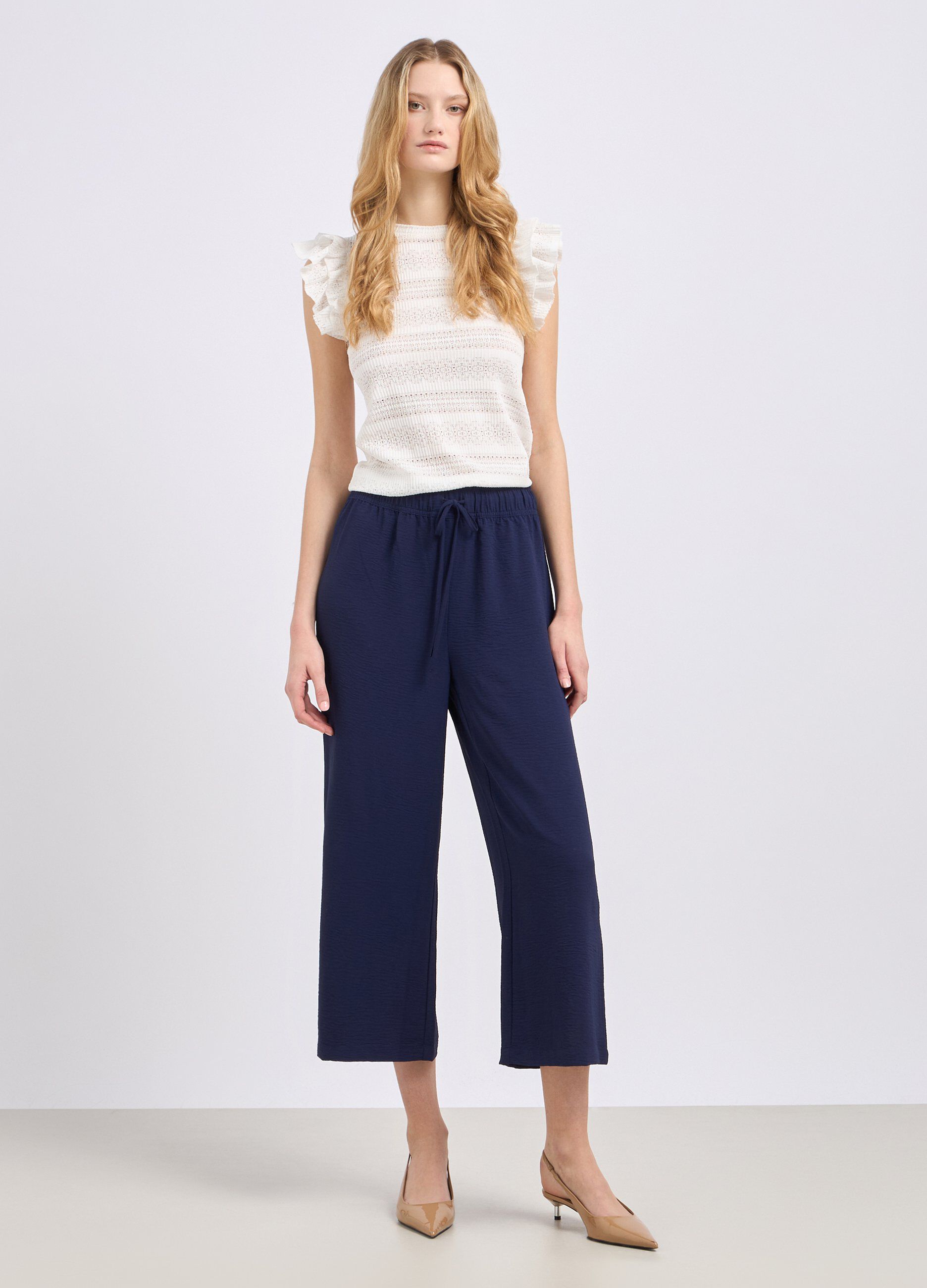 Pantalone cropped in crêpe donna_0