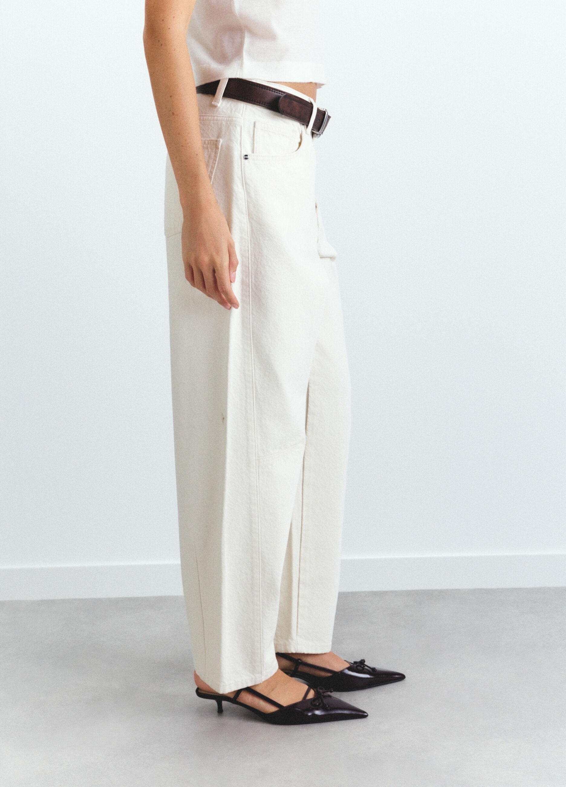 Pantaloni Barrel Fit in denim di puro cotone donna_2